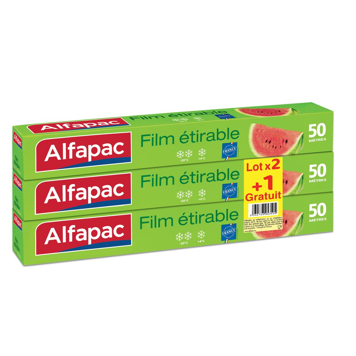ALFAPAC Film fraicheur étirable 50m 2 rouleaux + 1 gratuit pas cher 