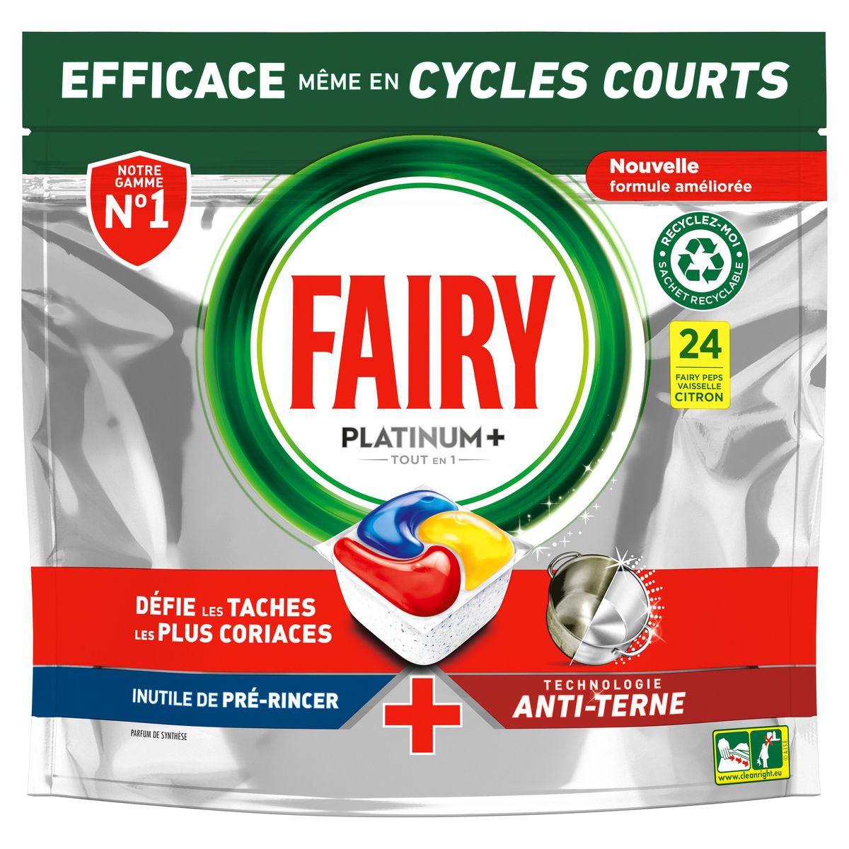 FAIRY Platinium + tablettes lave-vaisselle tout en 1 40 tablettes