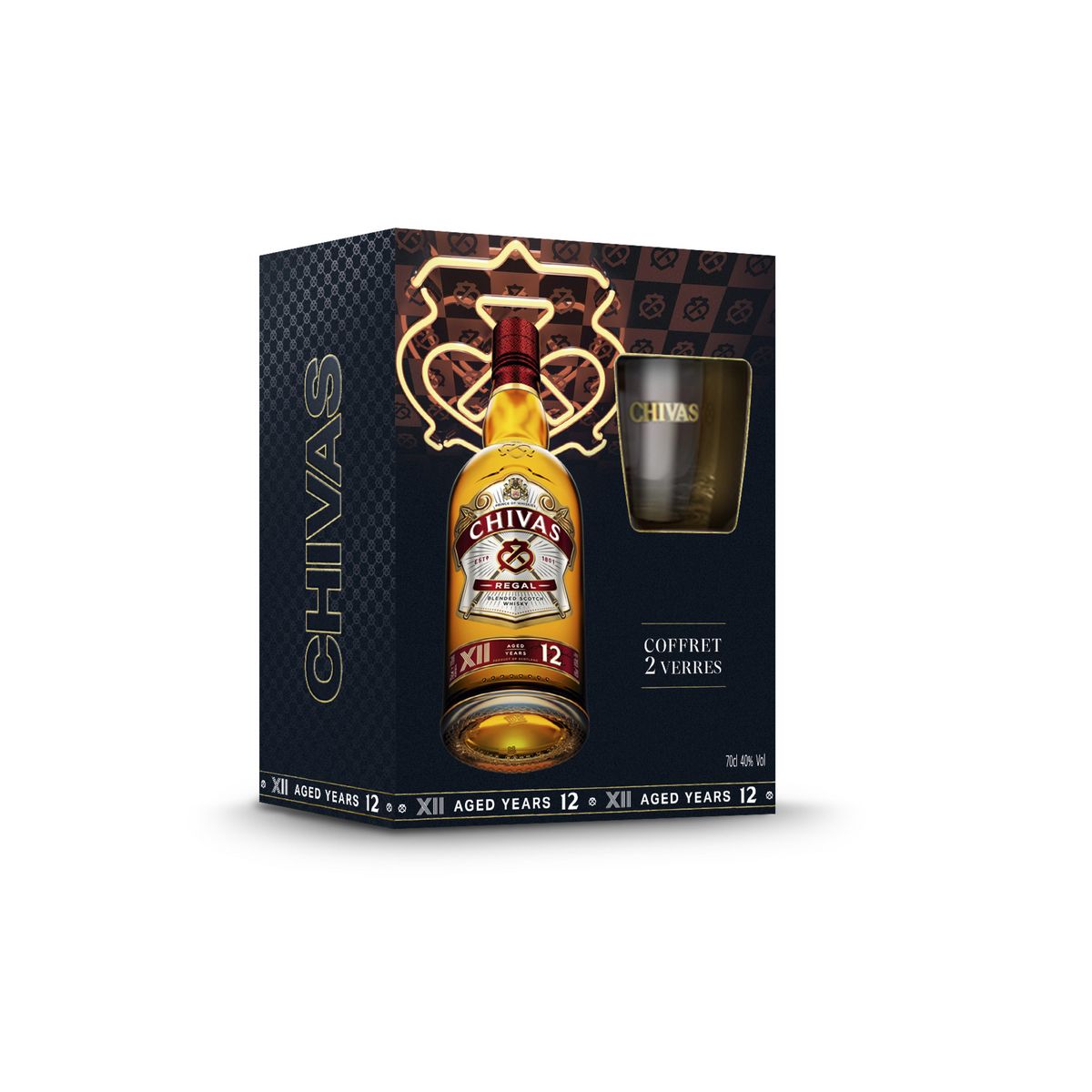 CHIVAS REGAL Scotch Whisky écossais 12 ans 40% 2 verres offerts 70cl pas  cher 
