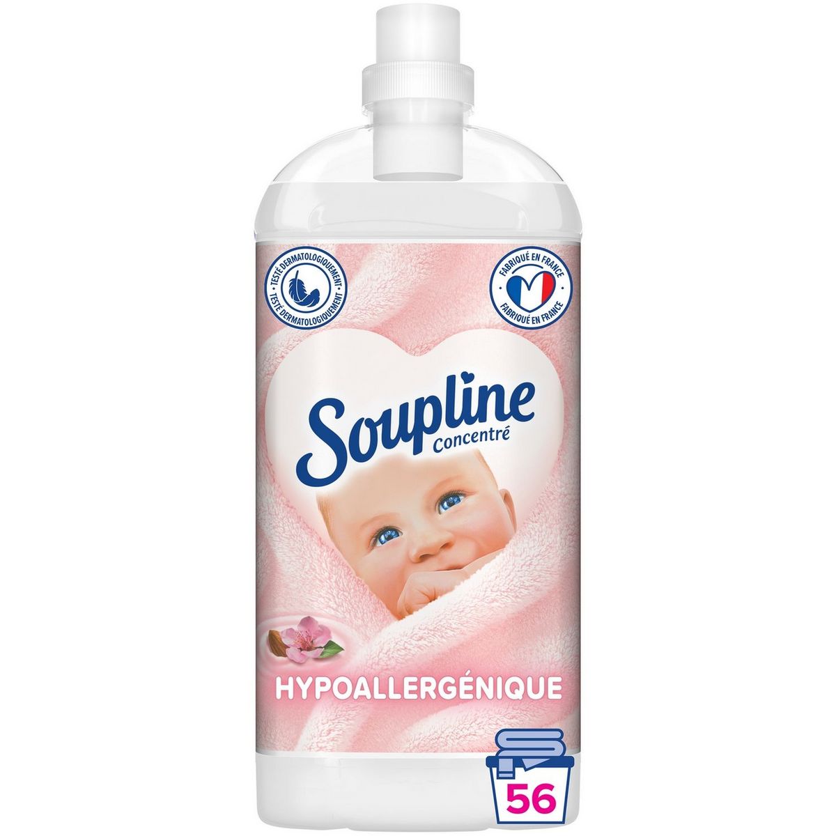 SOUPLINE Assouplissant concentré hypoallergénique au lait d'amande douce 56 lavages 1.3l