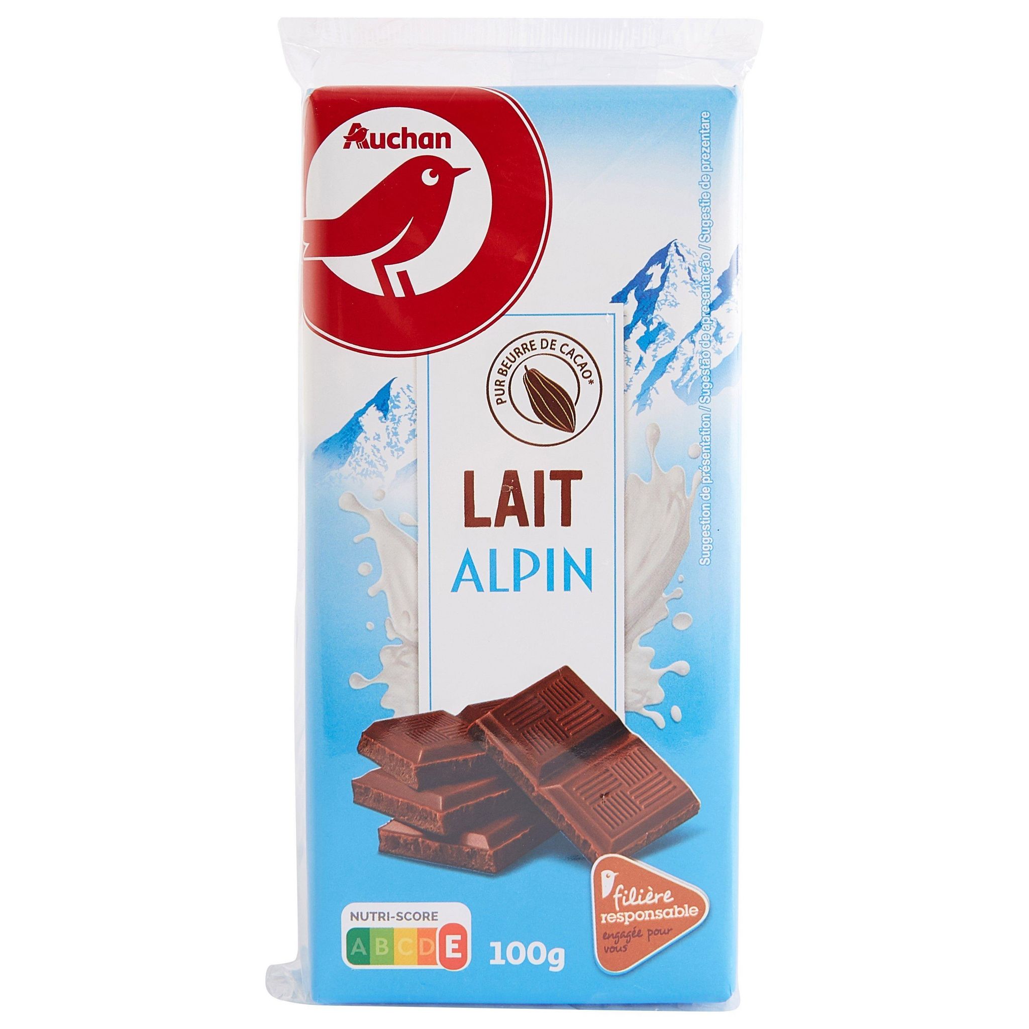 AUCHAN CULTIVONS LE BON Tablette de chocolat au lait pâtissier 1 pièce 170g  pas cher 