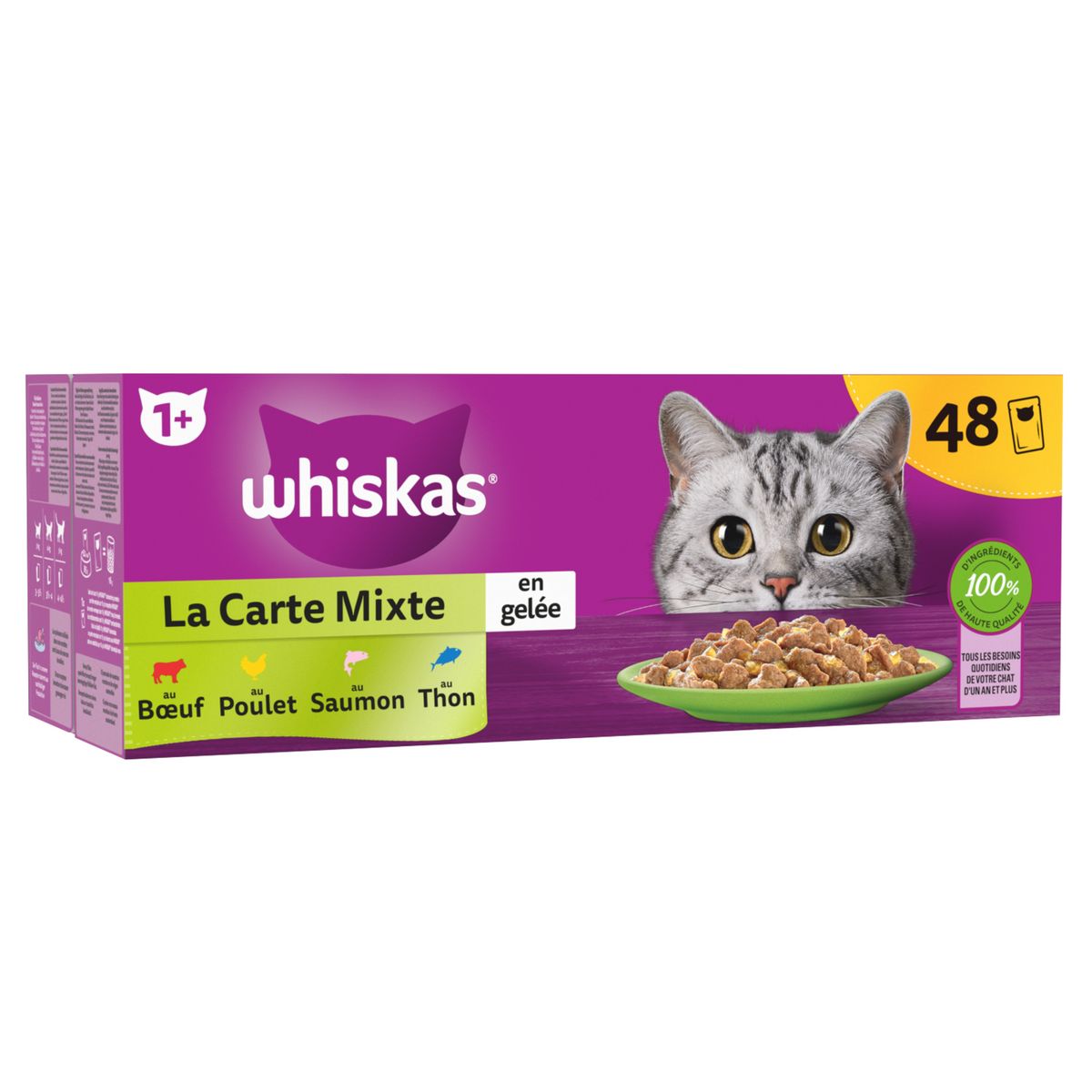 WHISKAS Sachet repas effilés en gelée volaille pour chat 28+12offerts  40x85g pas cher 