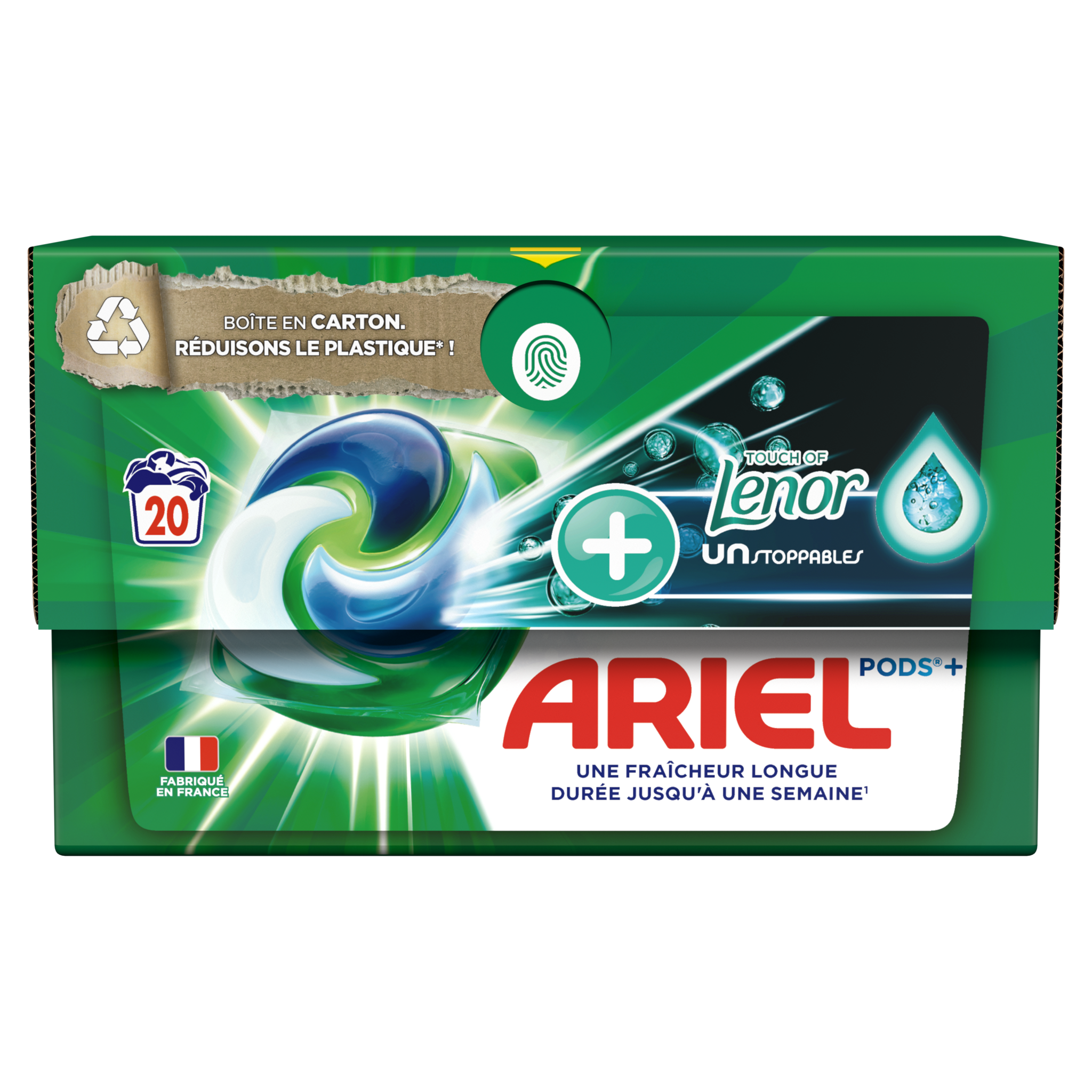 ARIEL Pods lessive capsules + touche de lenor unstoppables 20