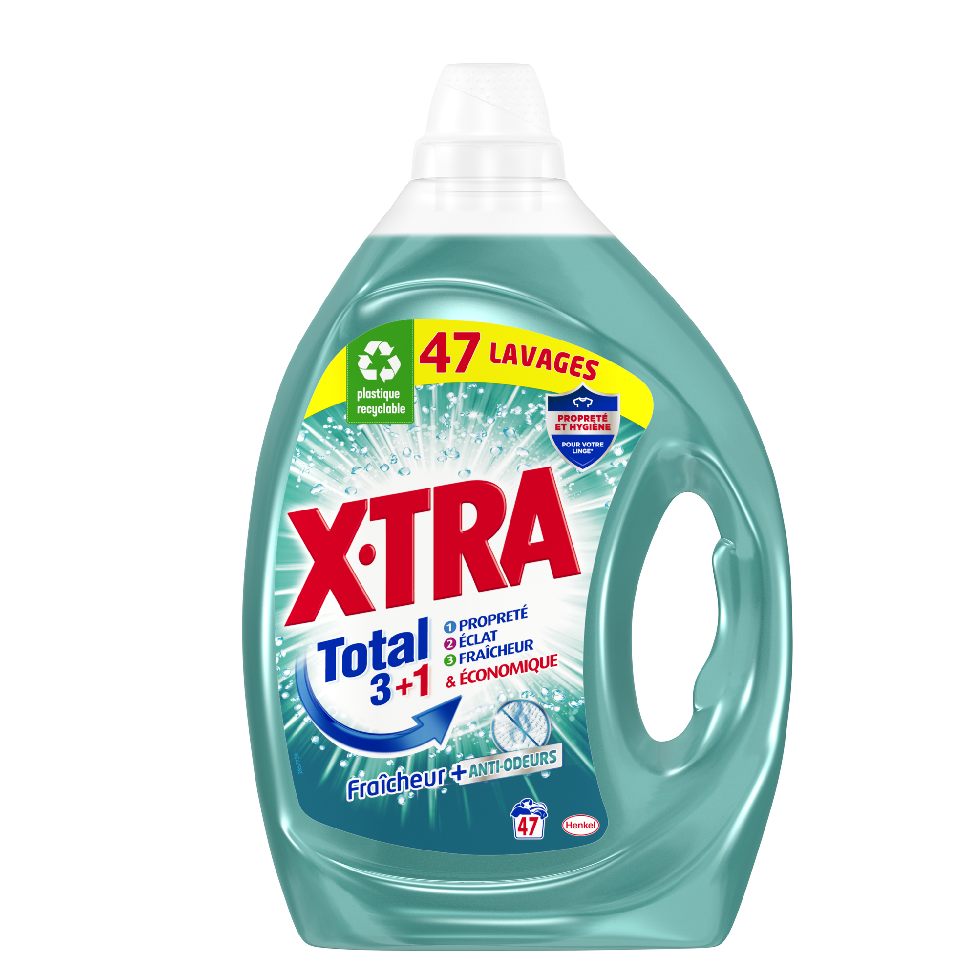 X-TRA Total 3+1 Lessive liquide fraîcheur et anti-odeurs 63 lavages 2.835l pas  cher 