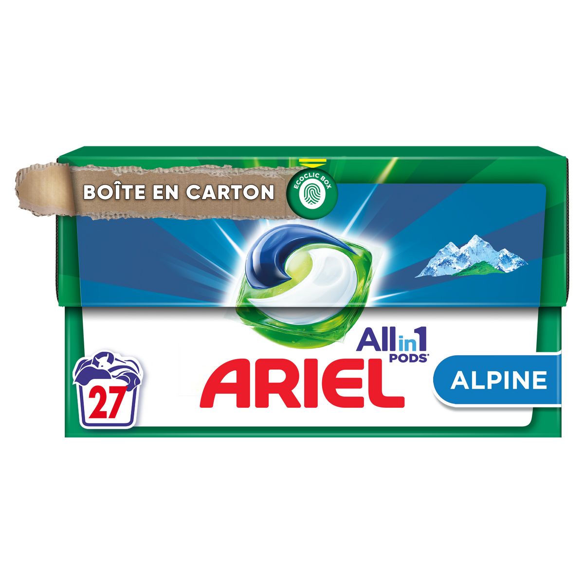 ARIEL Pods lessive capsules tout en 1 alpine 27 capsules