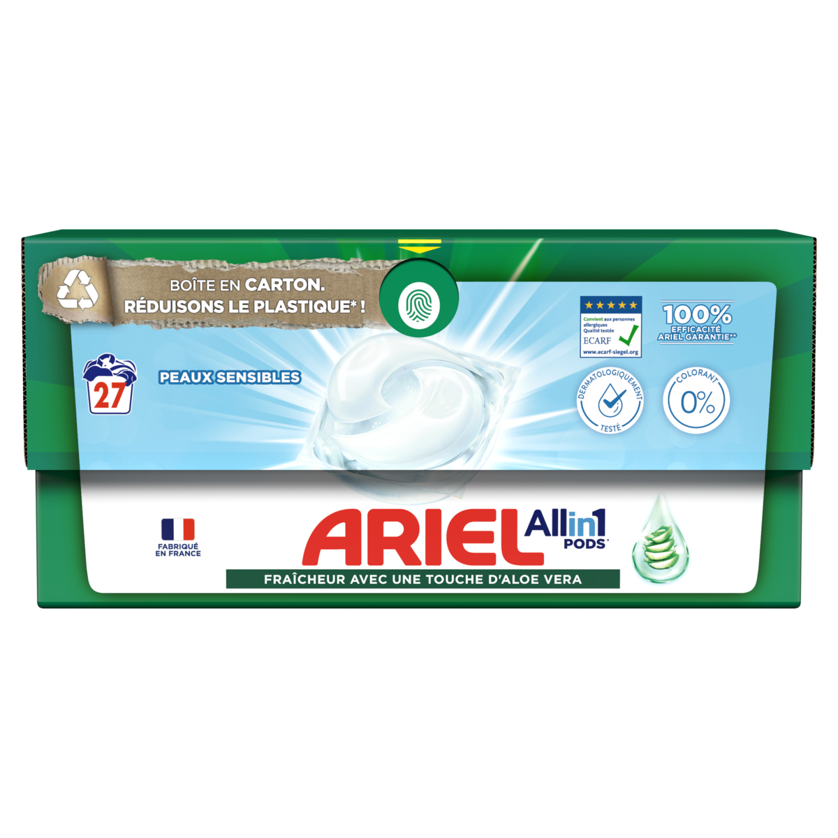 ARIEL Pods lessive capsules tout en 1 peaux sensibles 27 capsules pas cher  