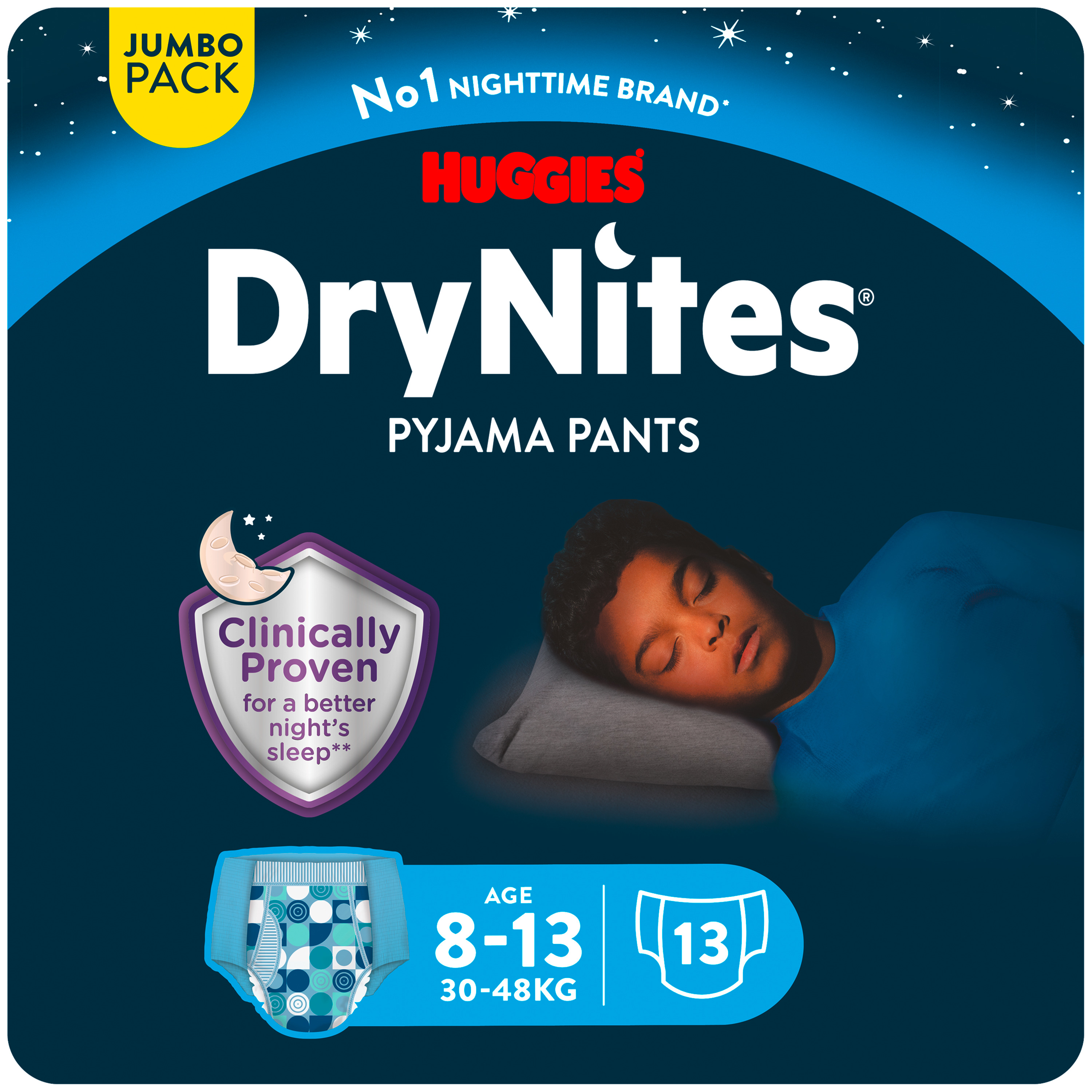 Culottes absorbantes HUGGIES Dry Nites Garçon 8-…