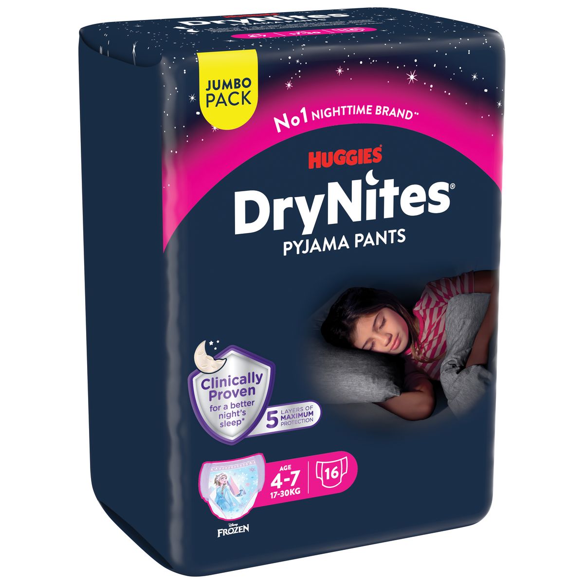 HUGGIES DryNites Sous-vêtements de nuit absorbants pour filles Disney 4-7 ans (17-30kg) 16 pièces
