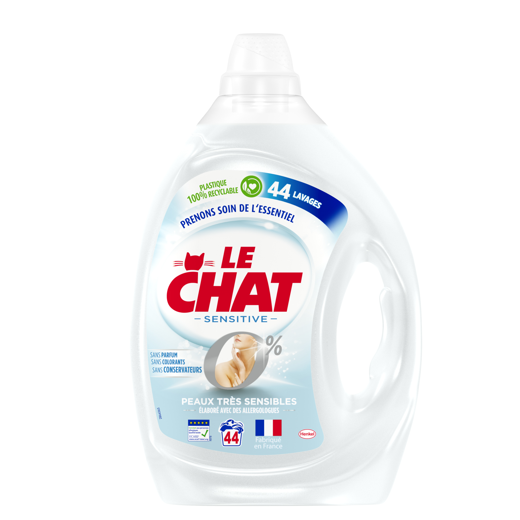 Le Chat Sensitive Lessive Liquide Hypoallergénique, 2.2L : :  Epicerie