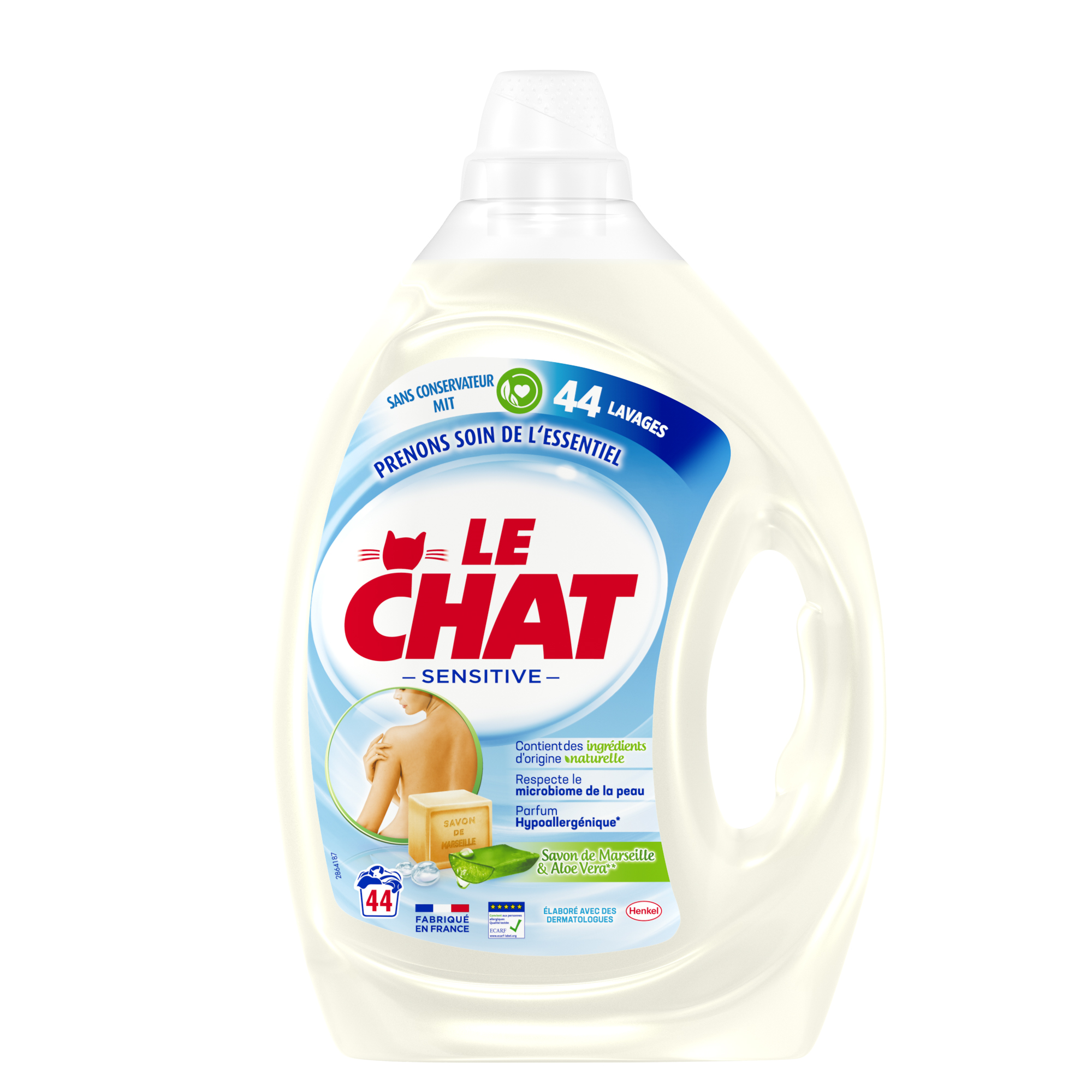 Le Chat Sensitive – 60 Lavages (3L) – Lessive Liquide Hypoallergénique –  Savon de Marseille & Aloe Vera : : Epicerie