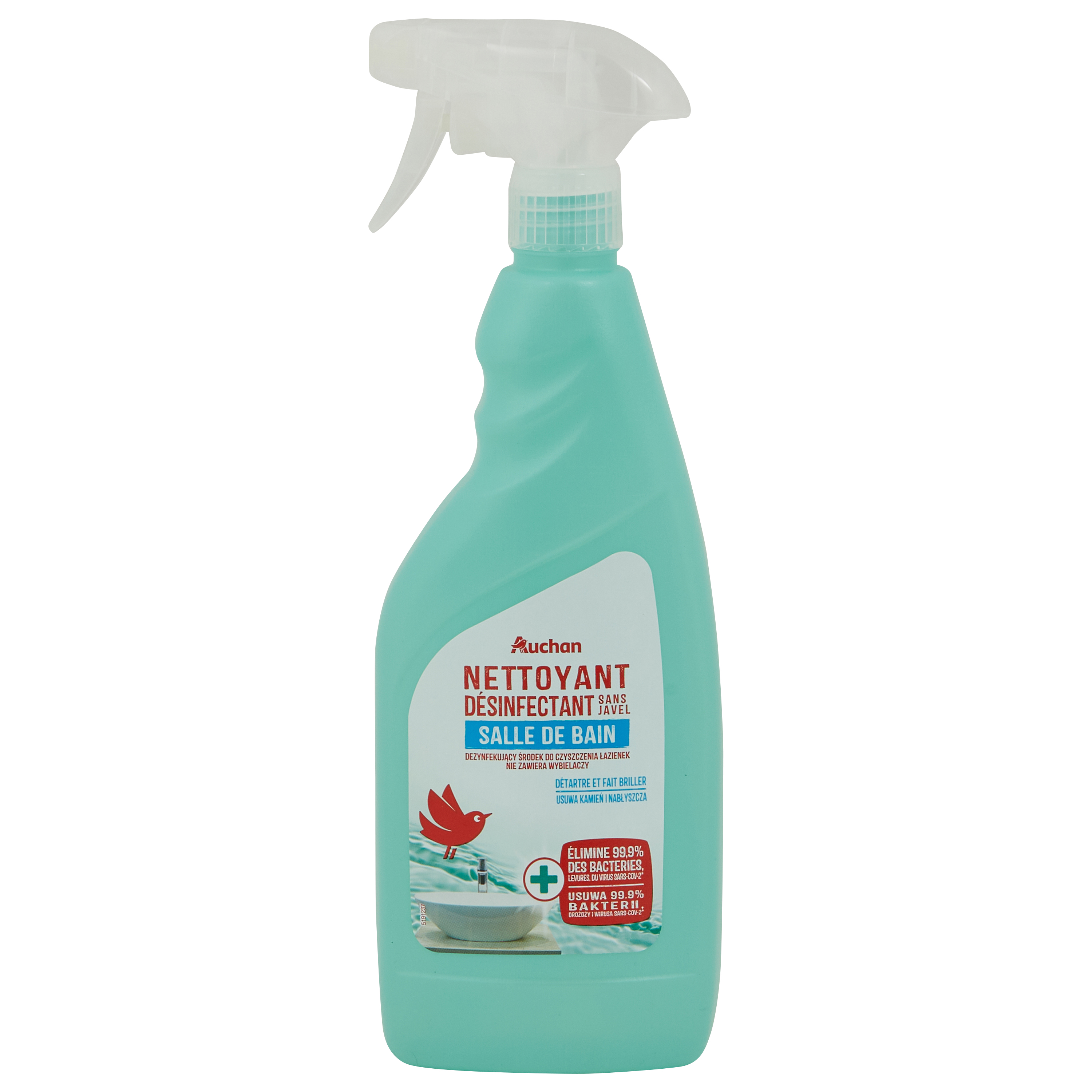 AUCHAN Spray nettoyant désinfectant salle de bain sans javel 750ml pas cher  