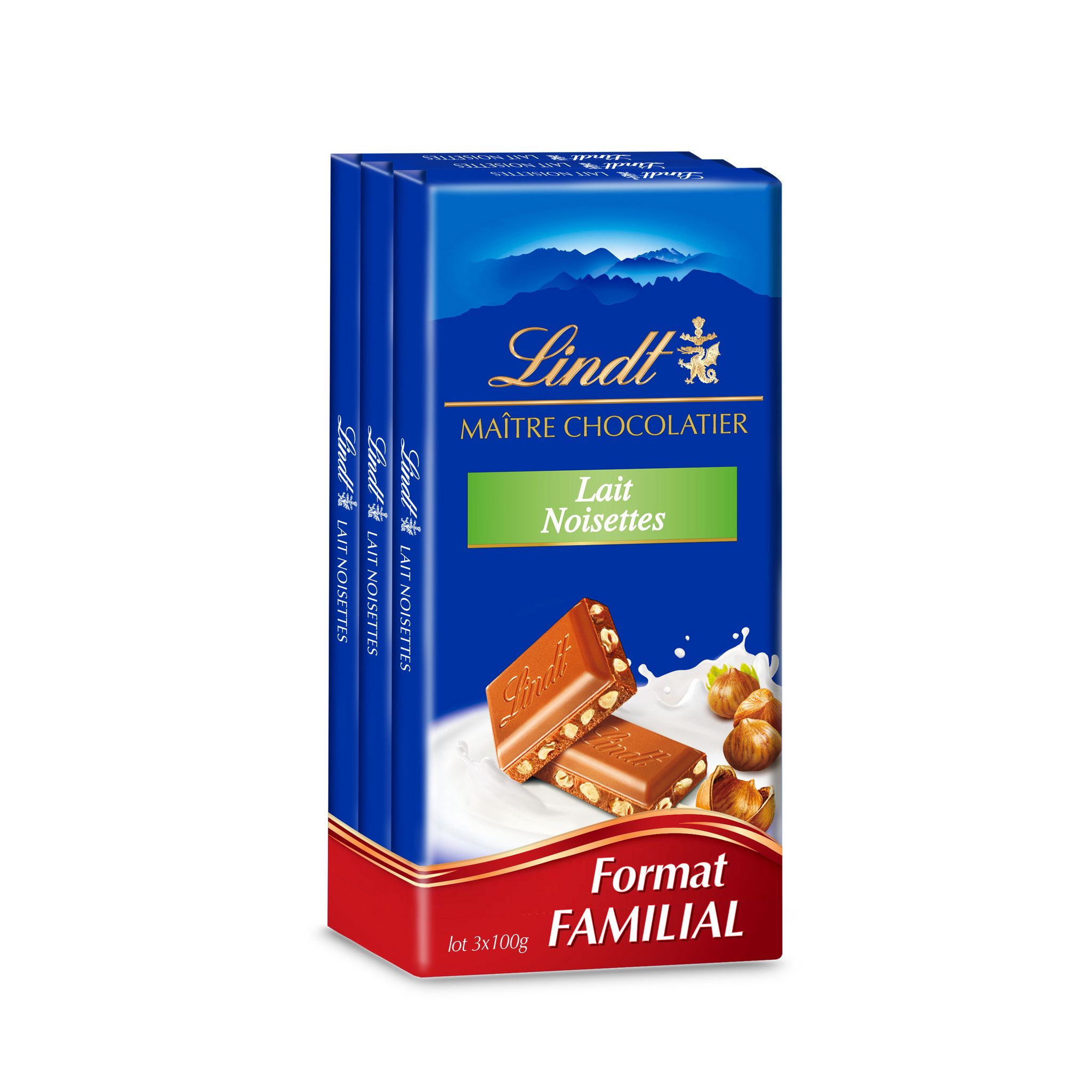 Tablette chocolat maître chocolatier lait extra fin, Lindt (3 x 100 g)