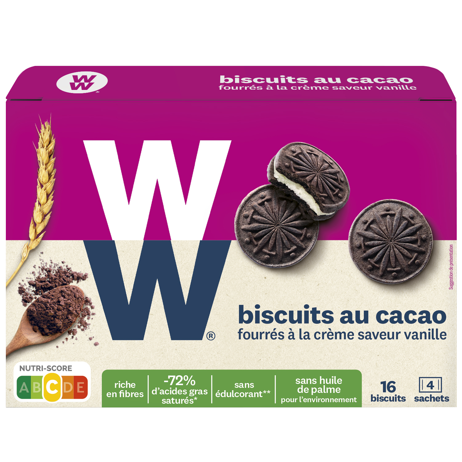 GERBLE Biscuits fourrés cacao sans sucres sachets fraîcheur 4x3 biscuits  185g pas cher 