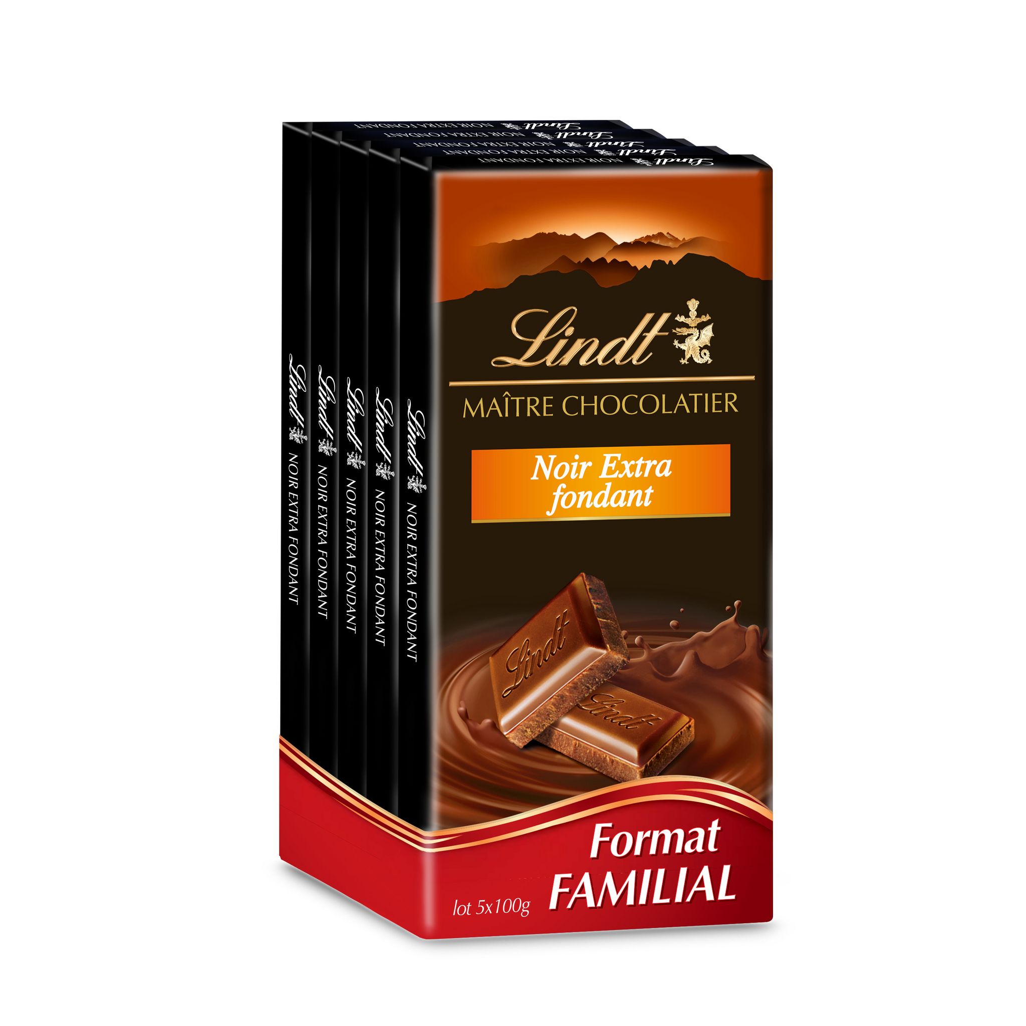 Lindt Tablette de chocolat Lait extra 5 x 100 g