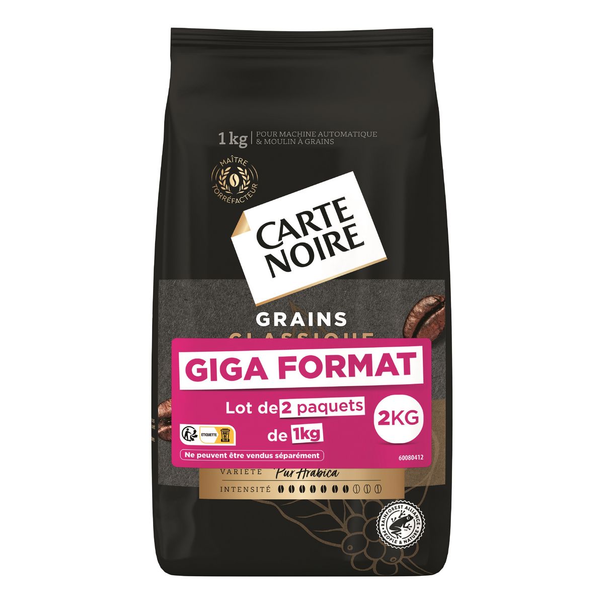 CARTE NOIRE Café en grain pur arabica classic 2x1kg pas cher 