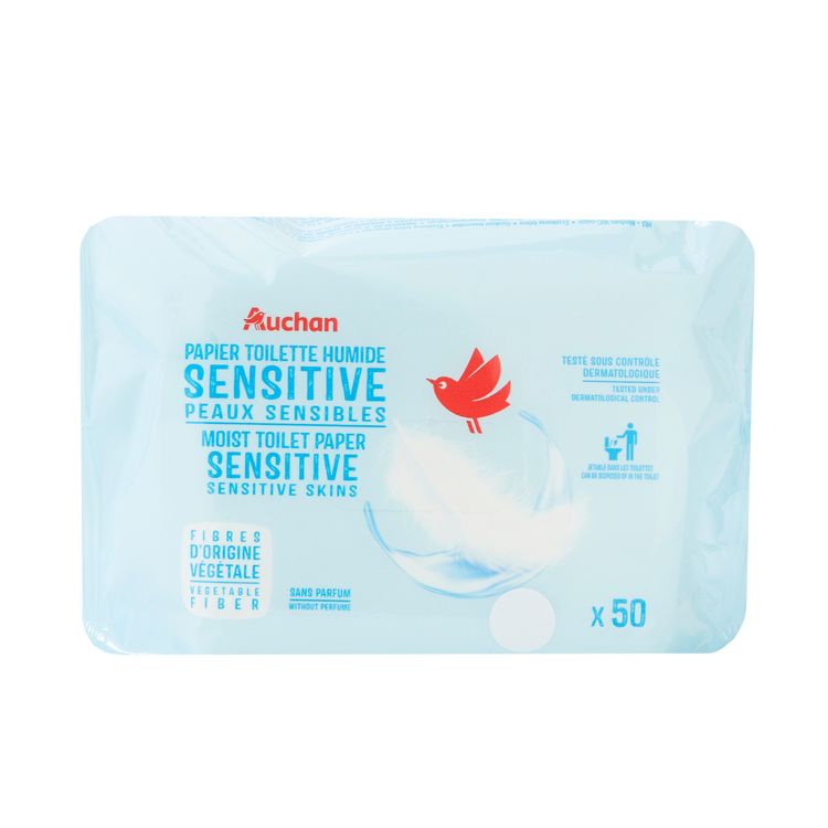 AUCHAN Lingettes papier toilette humide aloé vera 40 lingettes pas