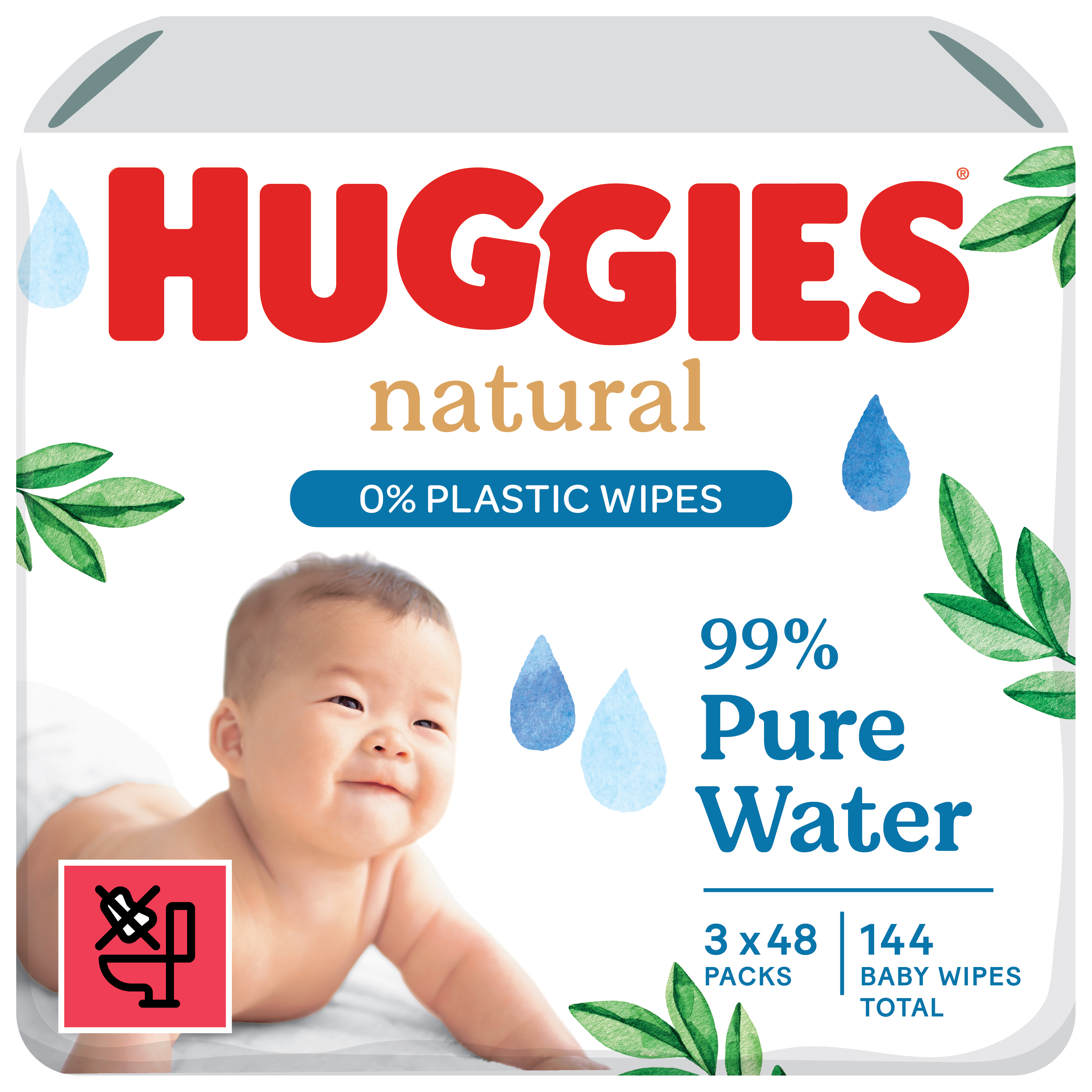 HUGGIES Natural lingettes bébé à l'eau 3x48 lingettes pas cher 