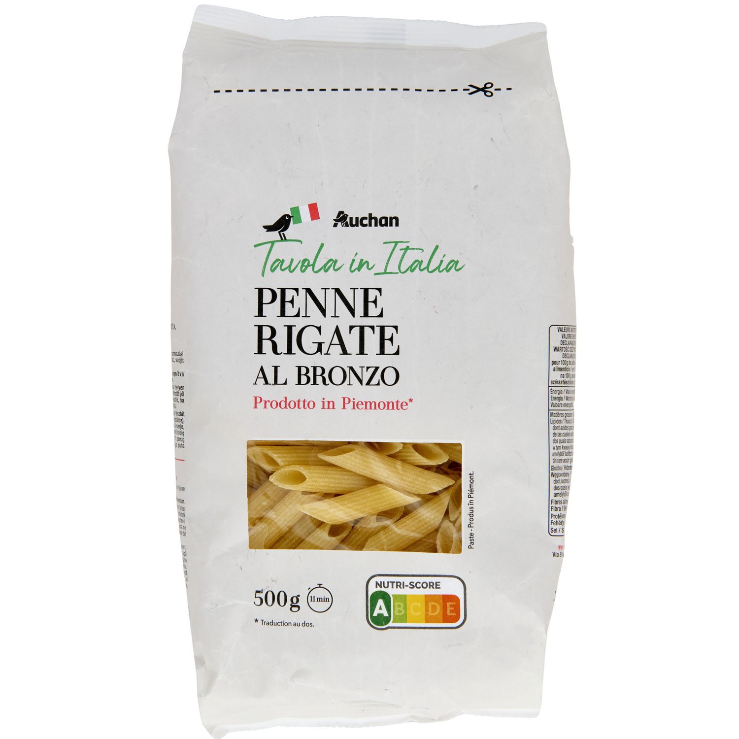 AUCHAN Penne rigate au blé complet 500g pas cher 