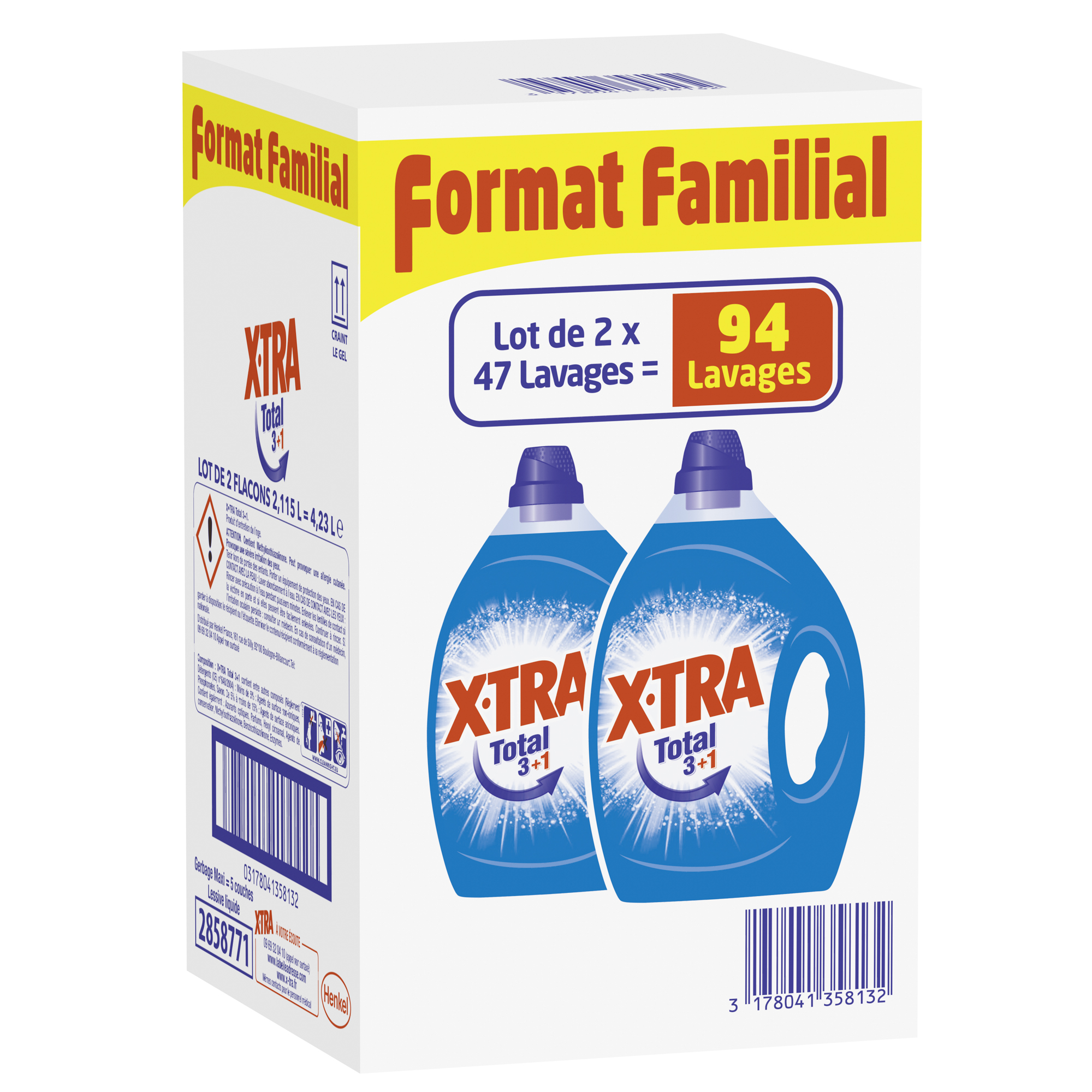 Promo LESSIVE LIQUIDE XTRA TOTAL(¹) Le lot de 4 x 47 lavages (4 x 2.115 l)  Soit le lavage: 0€11 chez Auchan