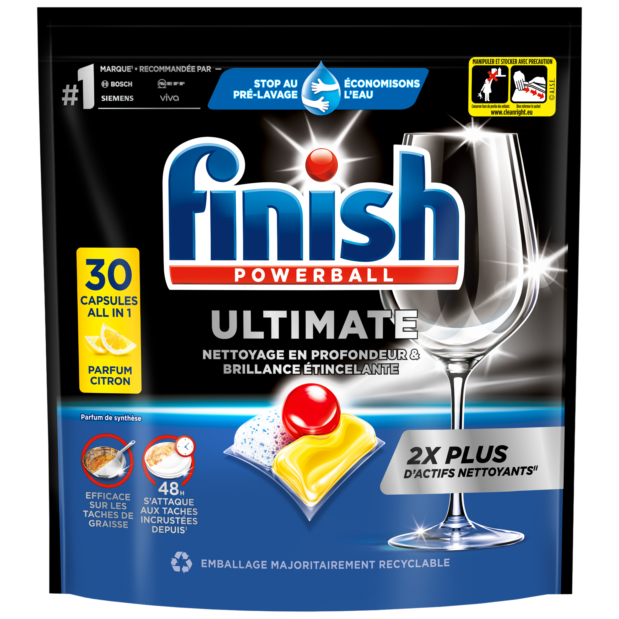 FINISH Capsules lave-vaisselle Ultimate 48h Tout en 1 parfum citron 30  capsules pas cher 