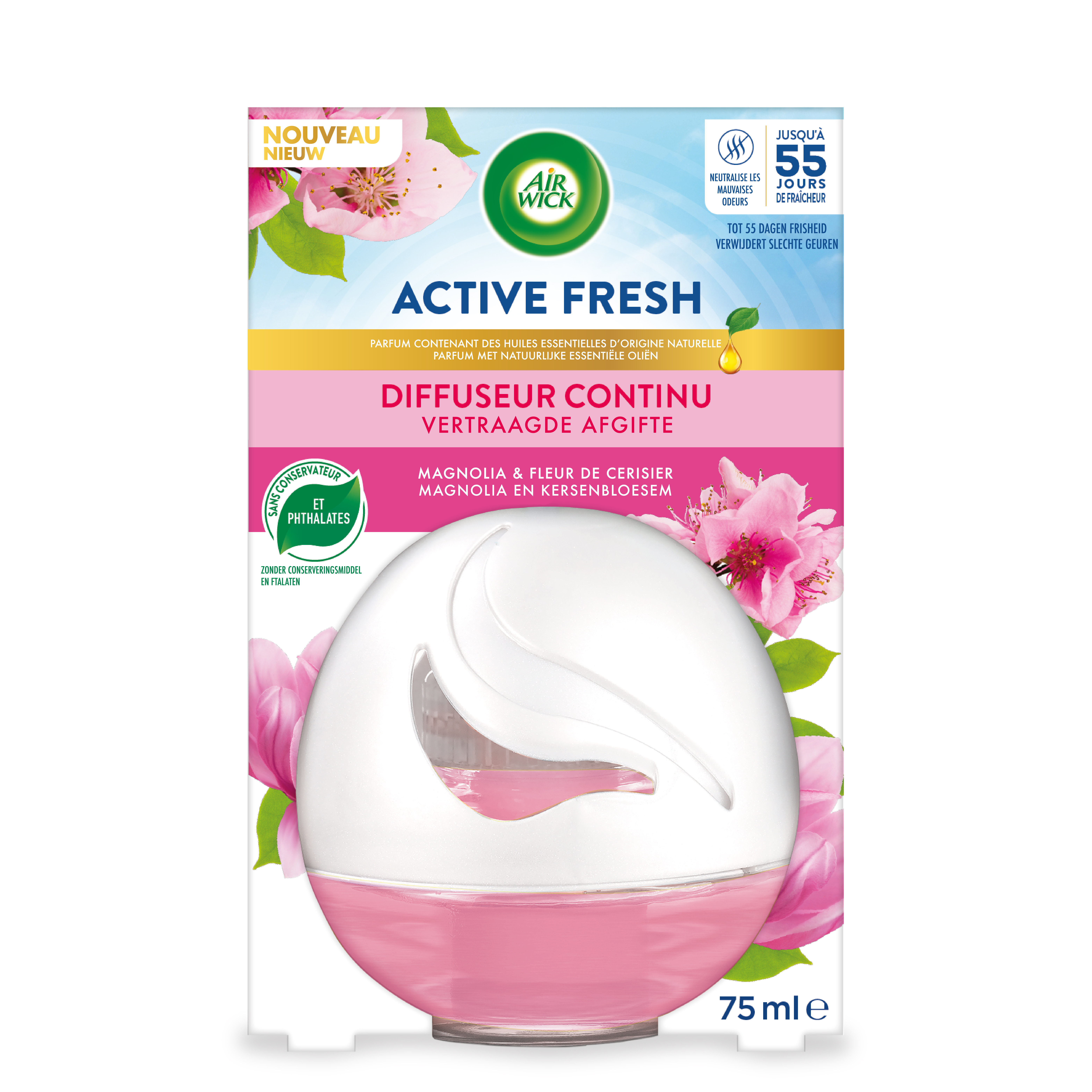 AIR WICK Active fresh diffuseur continu magnolia et fleurs de cerisier 1  diffuseur 75ml pas cher 