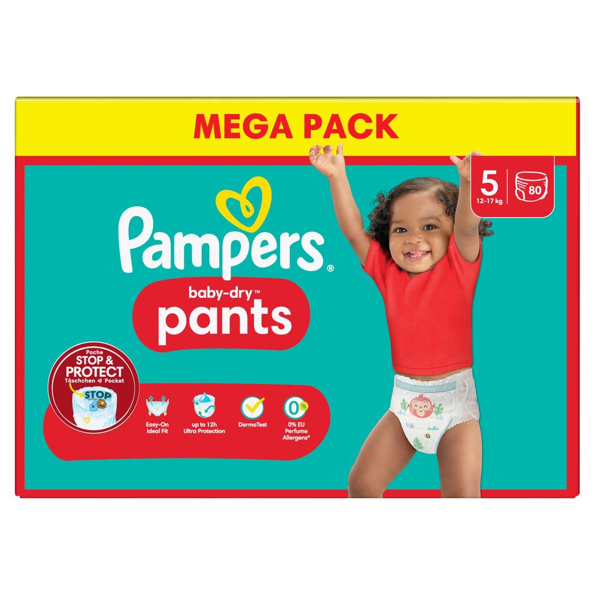 Pampers Baby-Dry Nappy Pants, Size 5 (12-17kg) Essential Pack