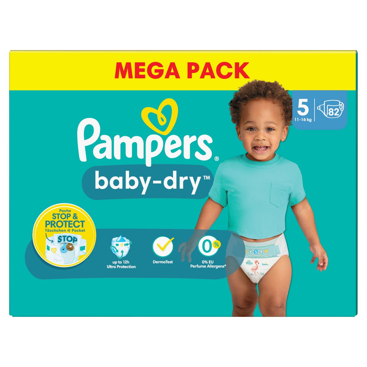 PAMPERS Baby-dry couches taille 5 (11-16kg) 82 couches pas cher 