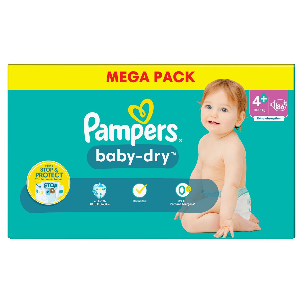 Pampers Baby Dry, taille 4+, 96 couches