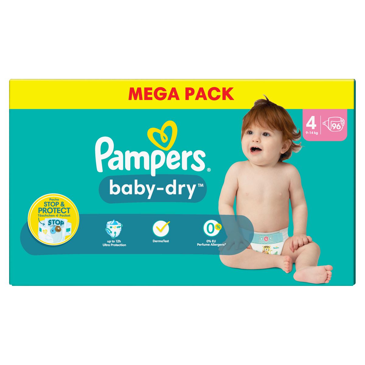 Couches baby-dry taille 4, 9kg à 14kg Pampers x30 sur