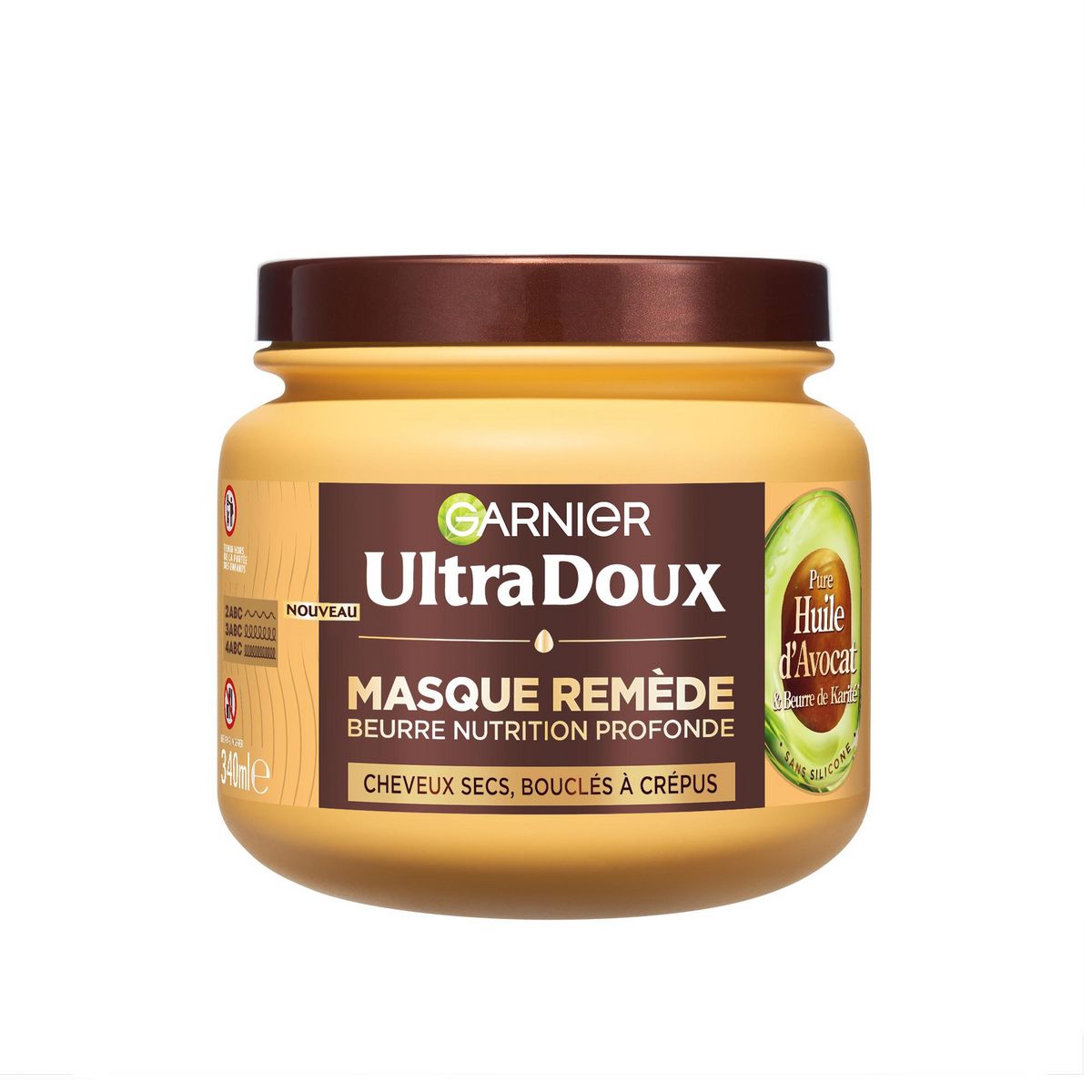 GARNIER ULTRA DOUX Masques cheveux bouclés frisés remède nutrition intense  huile d'avocat 340ml pas cher 