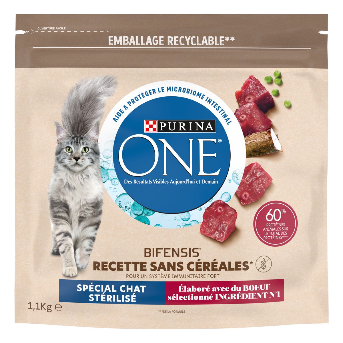 PURINA One bifensis croquettes au bœuf sans céréales pour chat stérilisé  1.1kg pas cher 