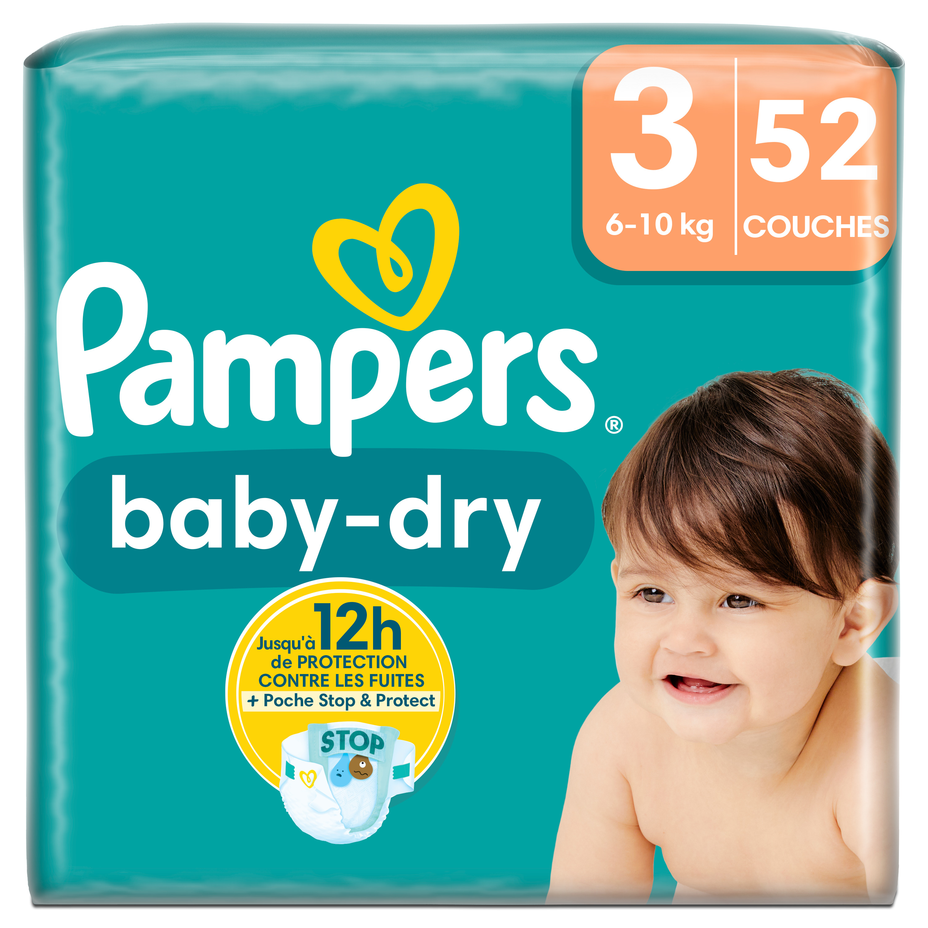 PAMPERS Baby-dry couches taille 3 (6-10kg) 52 couches pas cher 