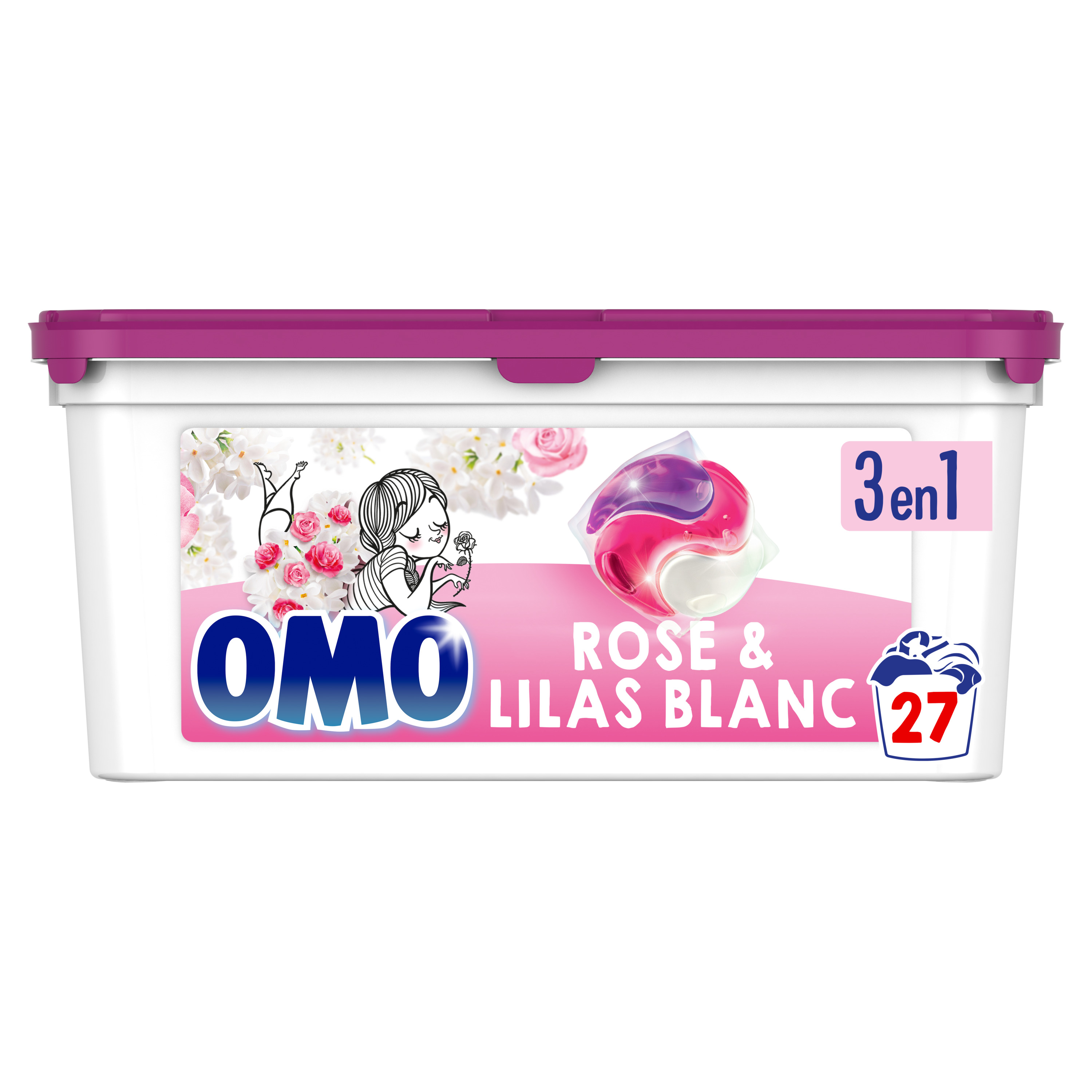 OMO Collection parfum Cajoline Capsule de lessive rose et lilas blanc 27  capsules pas cher 