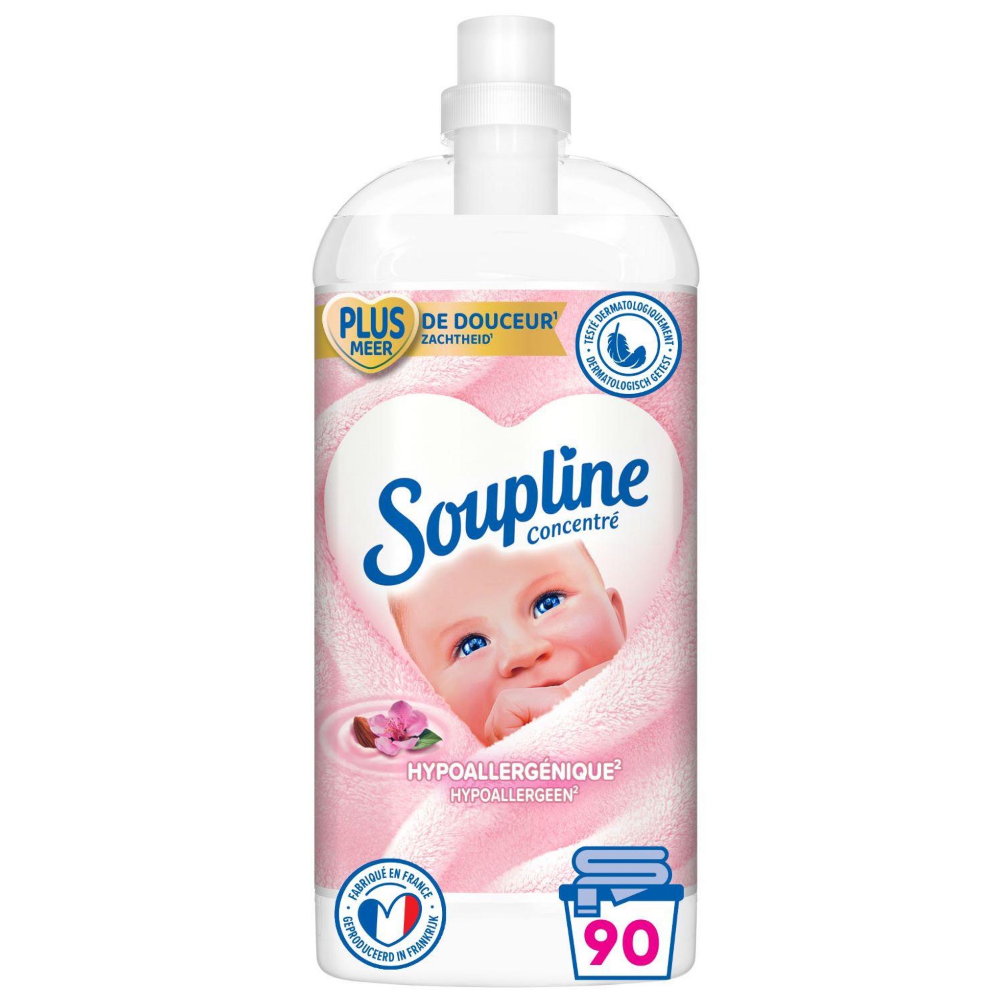 Soupline Adoucissant Hypoallergénique Doux Lait d'Amande - 4 x 1300 ml (224  lavages)