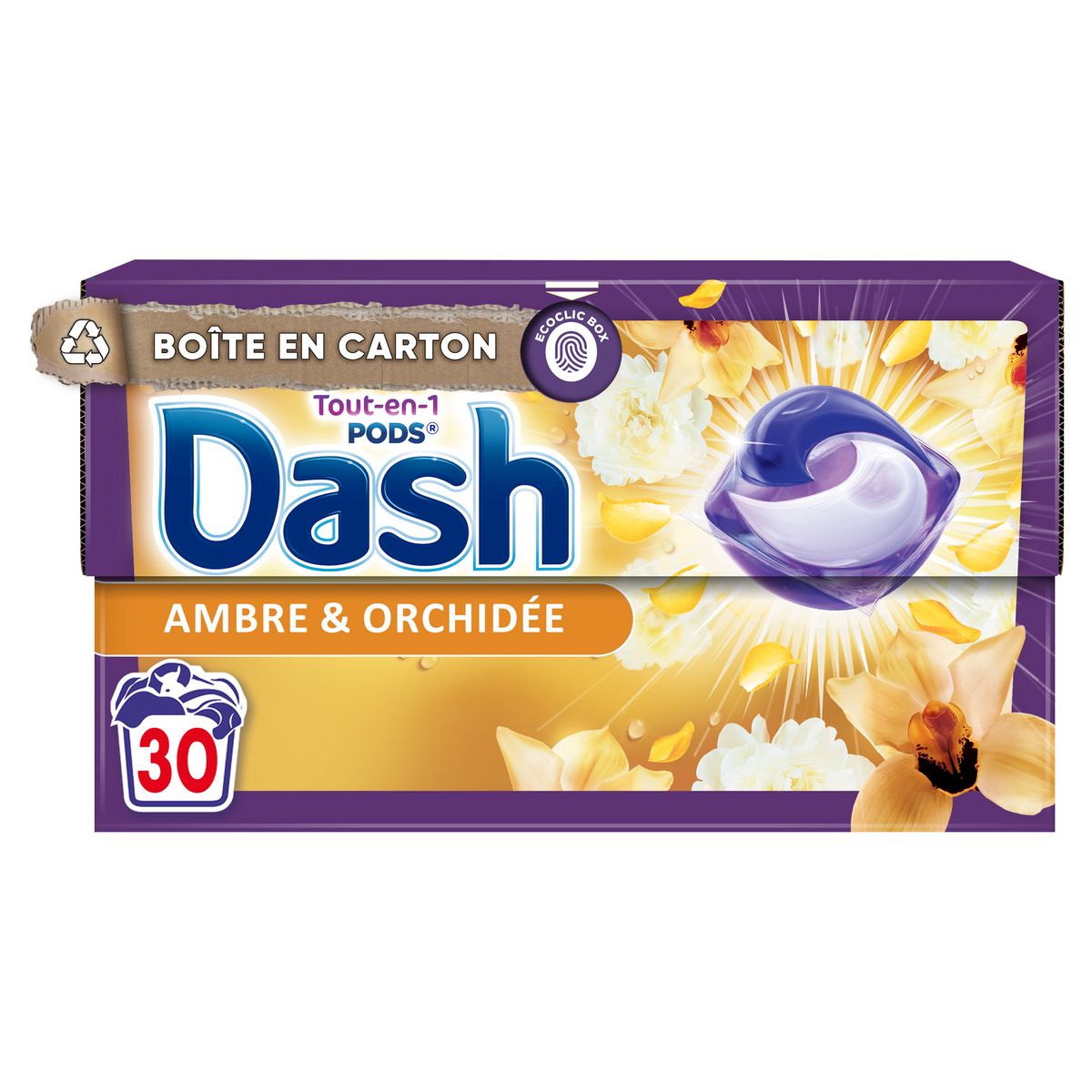 DASH Pods lessive capsule tout en 1 souffle précieux 30 capsules pas cher 
