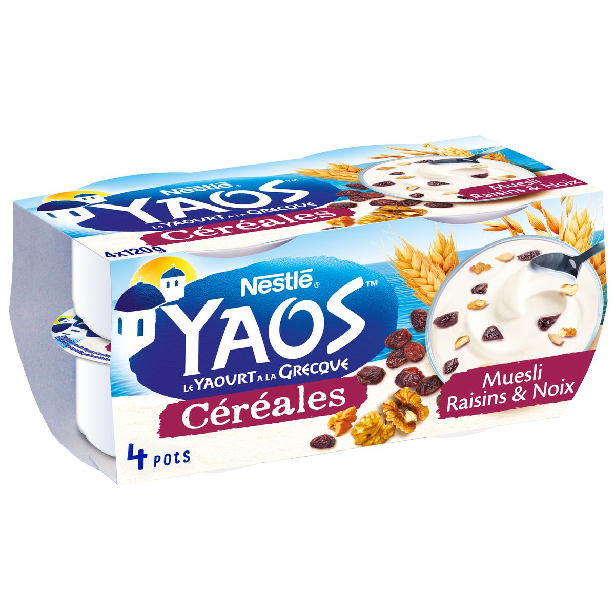 YAOS Céréales - Yaourt à la grecque muesli raisins et noix 4x110g