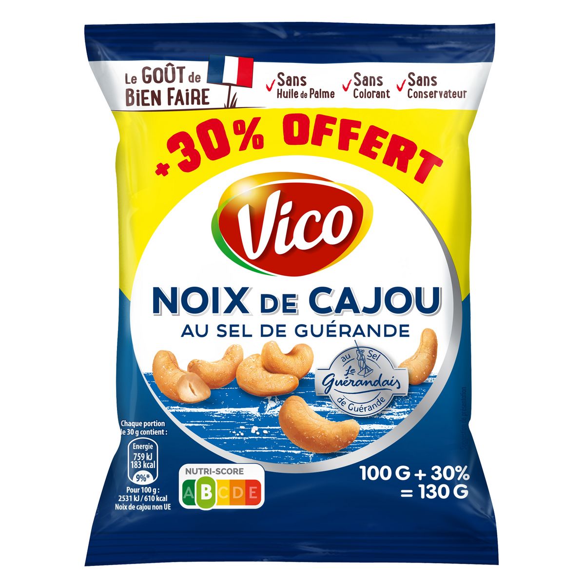 VICO Noix de cajou au sel de Guérande 100g + 30% offert 130g
