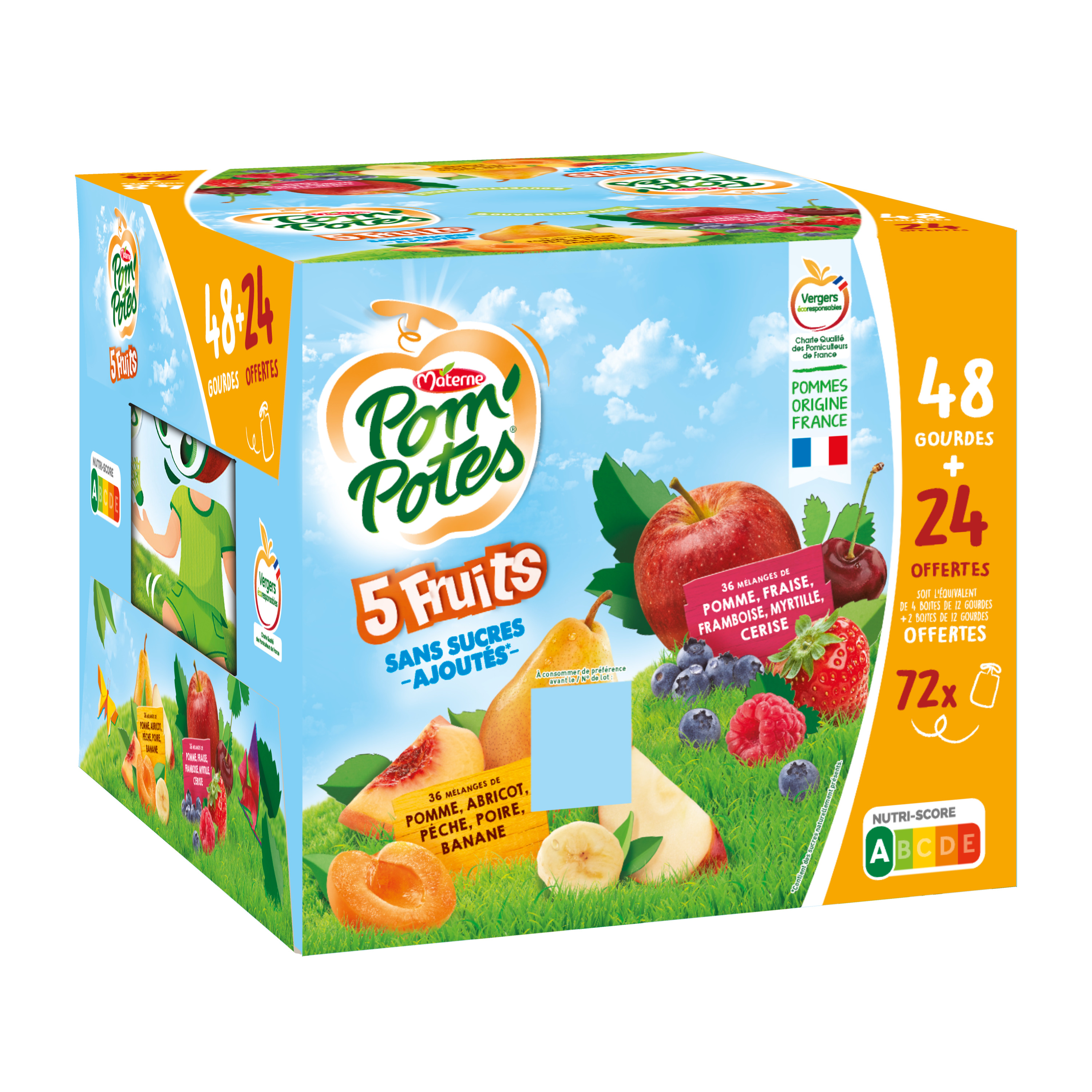 Compote Multi-fruits sans sucres ajoutés 12x90g - POM POTES - Le Goudalier