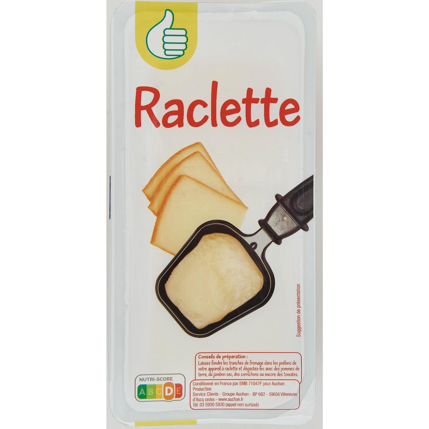 AUCHAN Fromage à raclette nature 4/6 Personnes 2x400g pas cher 