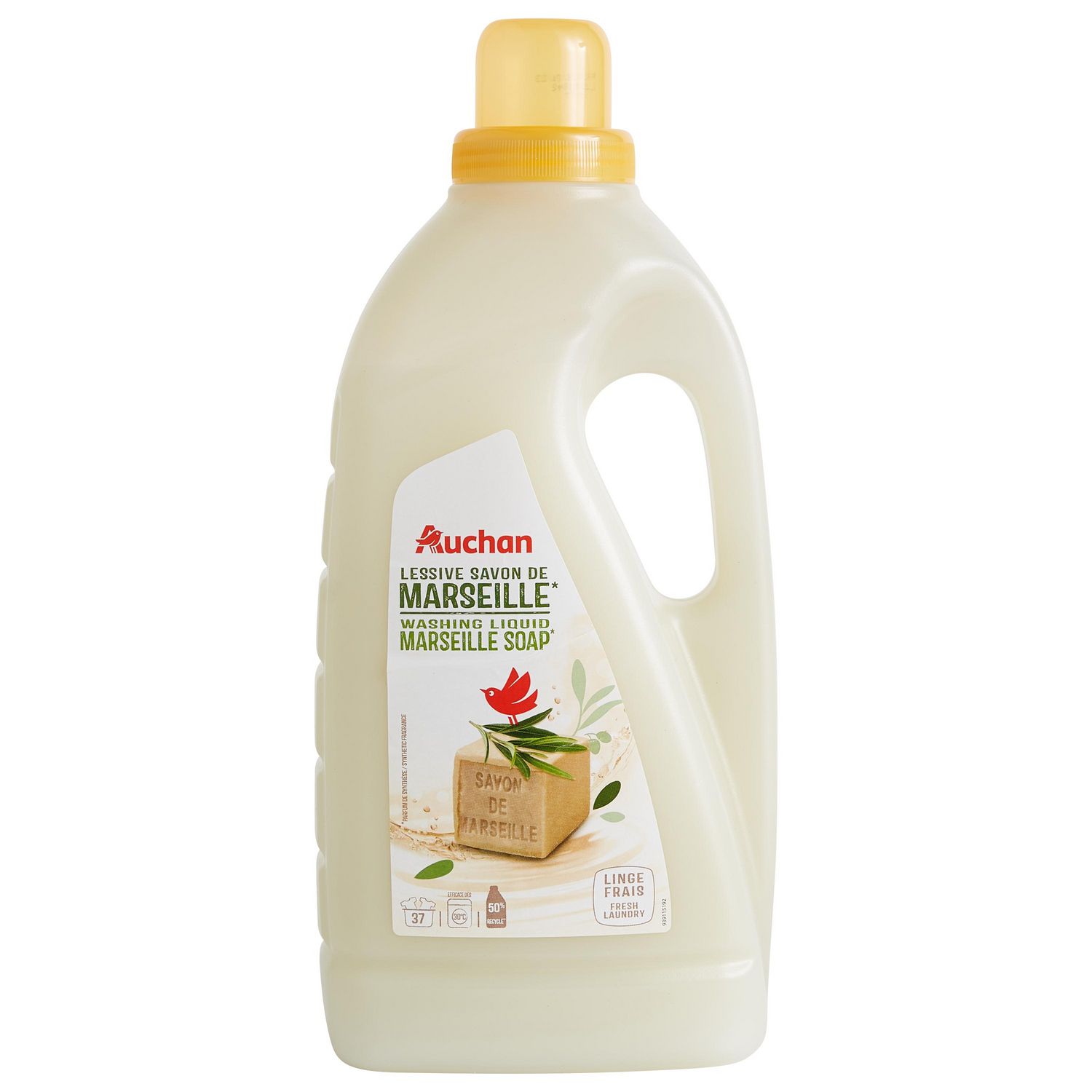 AUCHAN Lessive liquide savon de Marseille 37 lavages 2l pas cher