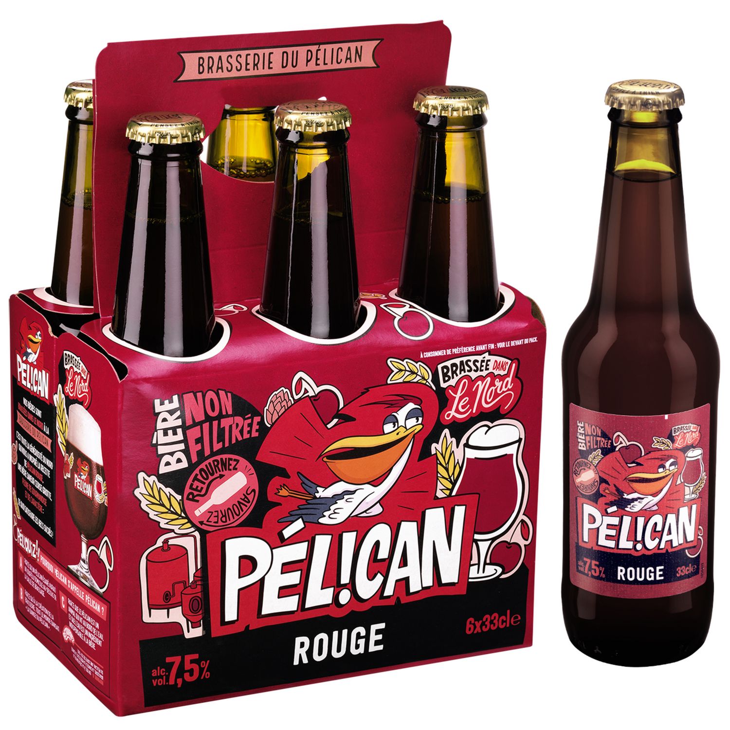 PELICAN Bière rouge cerise griotte non filtrée 7.5% bouteilles 6x33cl pas  cher 