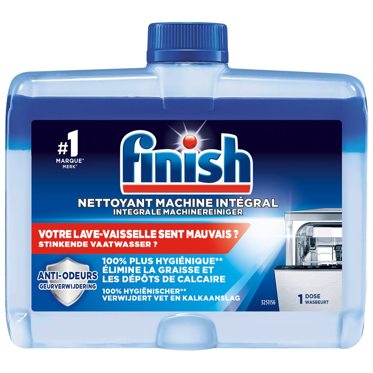 FINISH Nettoyant lave-vaisselle intégral anti odeurs, élimine les dépôts de  calcaire 1 dose 250ml pas cher 