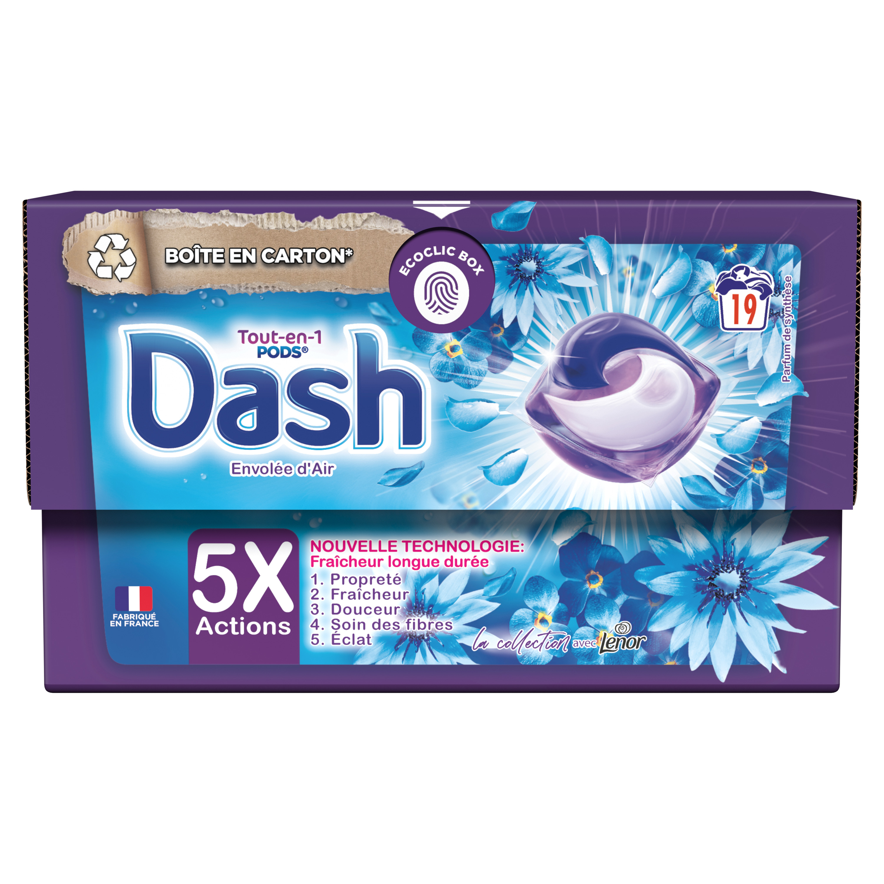 Promo Lessive capsule 2 en 1 envolée d'air dash chez Auchan