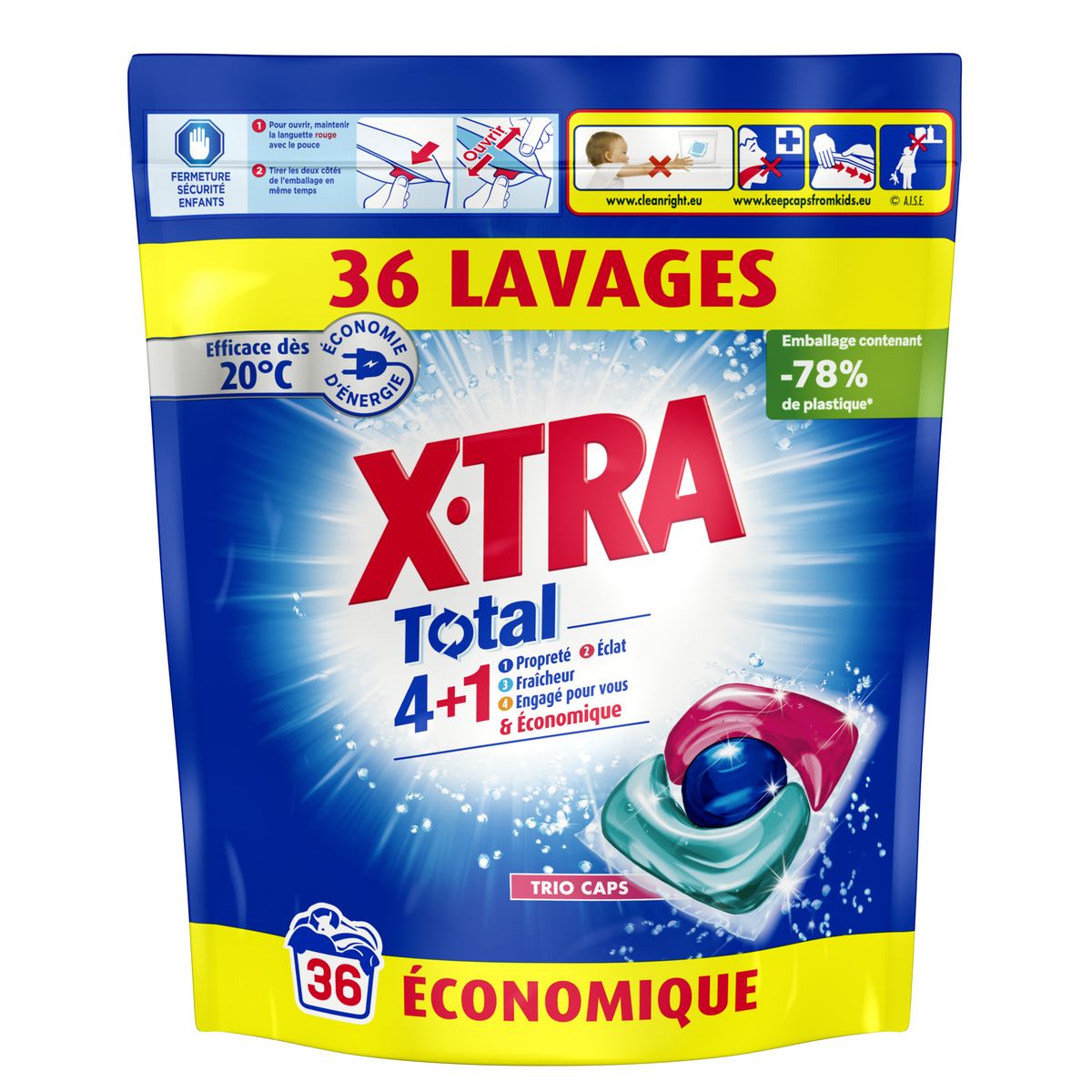 X-TRA Total Lessive capsules trio caps économique 36 capsules pas cher 