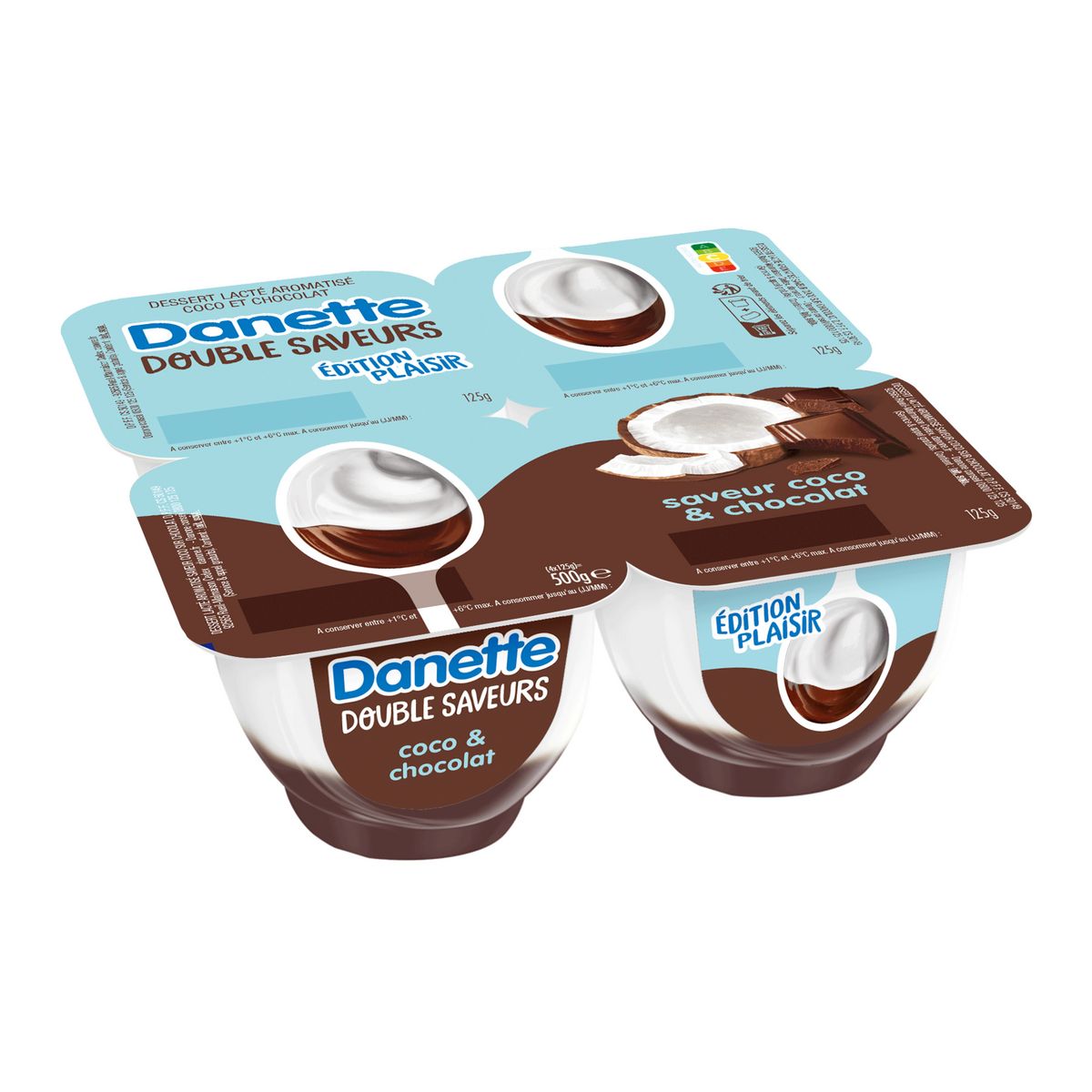 DANETTE Double saveurs - Crème dessert chocolat et coco 4x125g pas cher 