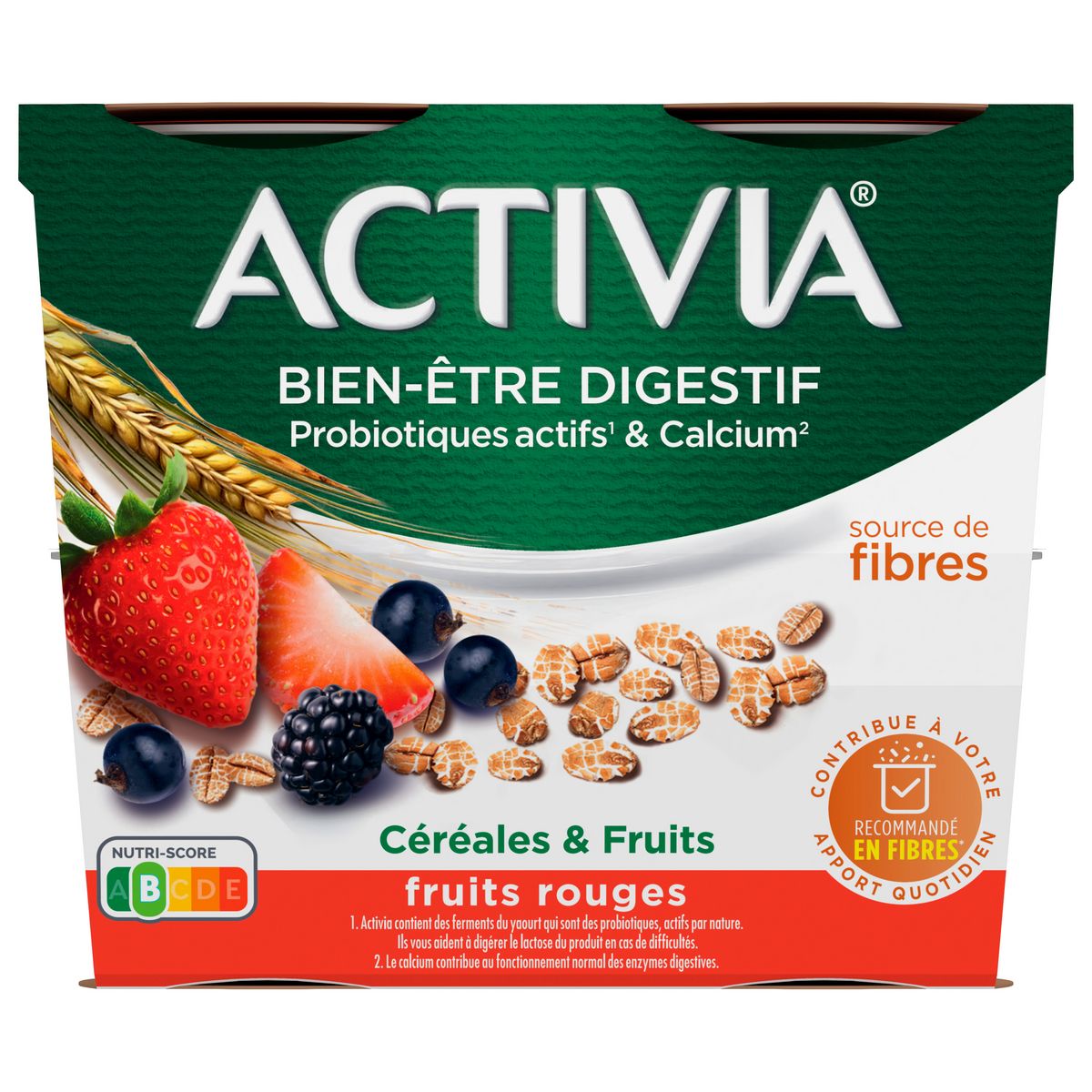 ACTIVIA Probiotiques -Yaourt au bifidus aux céréales et fruits rouges 4x115g
