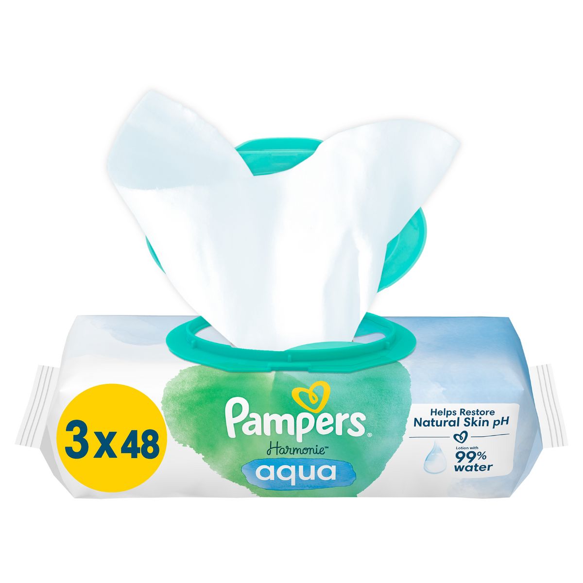 Achetez Pampers Harmonie Lingettes Aqua 3x48 lingettes à 5.55€ seulement ✓  Livraison GRATUITE dès 49€