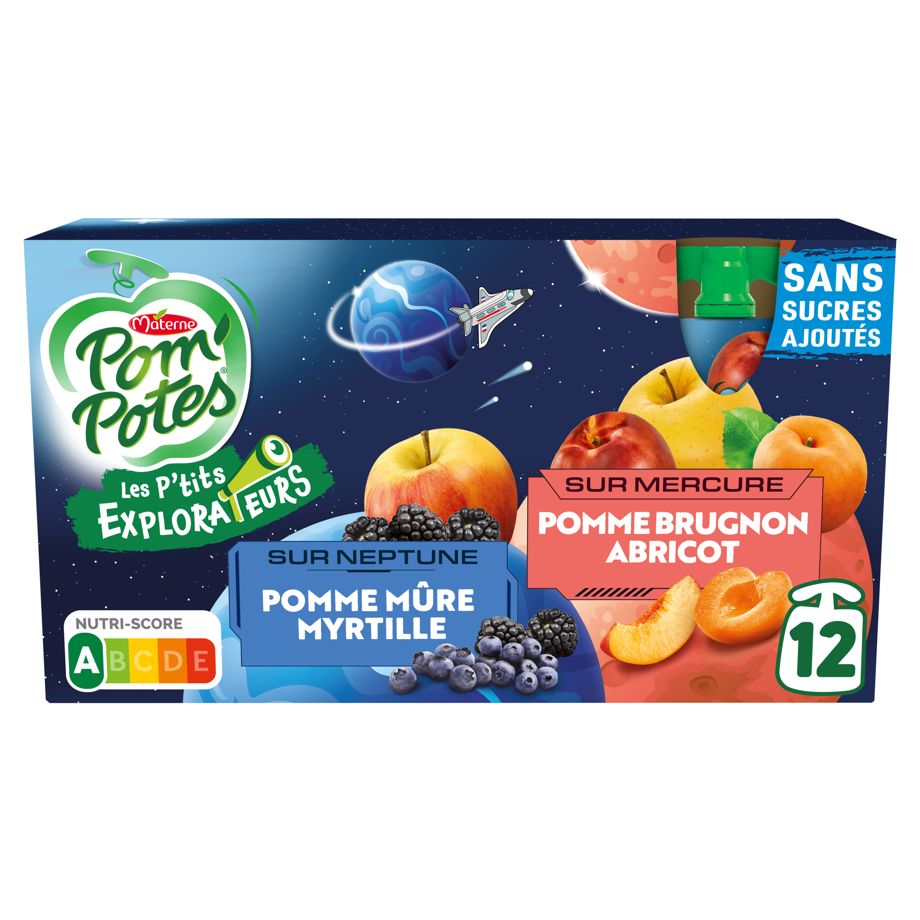 POM'POTES Gourdes compote les p'tits explorateurs pomme banane grenade et  pomme fraise myrtille 12x90g pas cher 