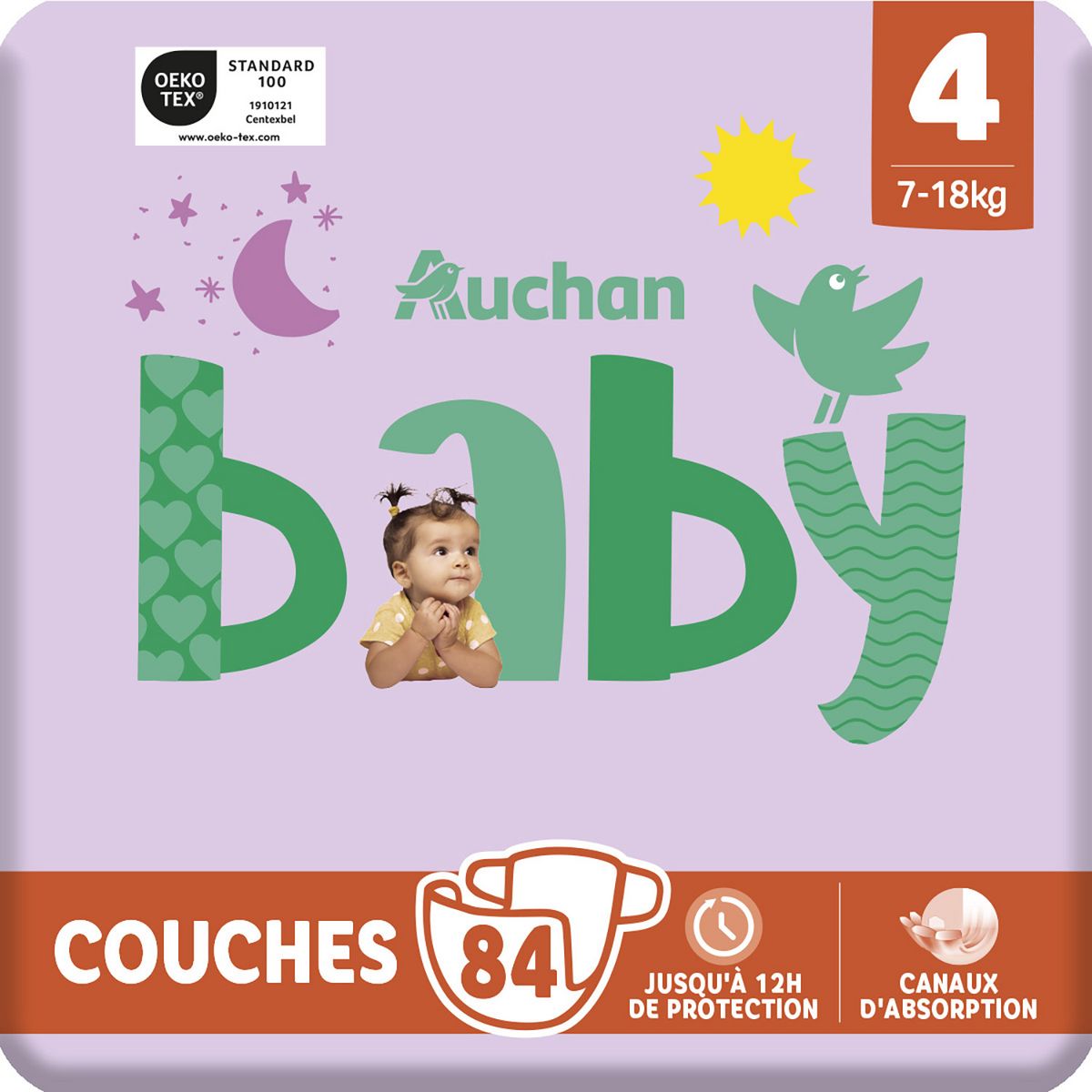 AUCHAN BABY Couches taille 4 (7-18kg) 84 couches