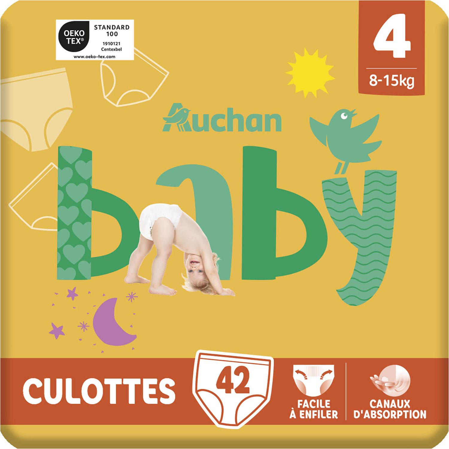 AUCHAN Couches-culottes taille 4 (8-15kg) 42 couches-culottes pas cher 